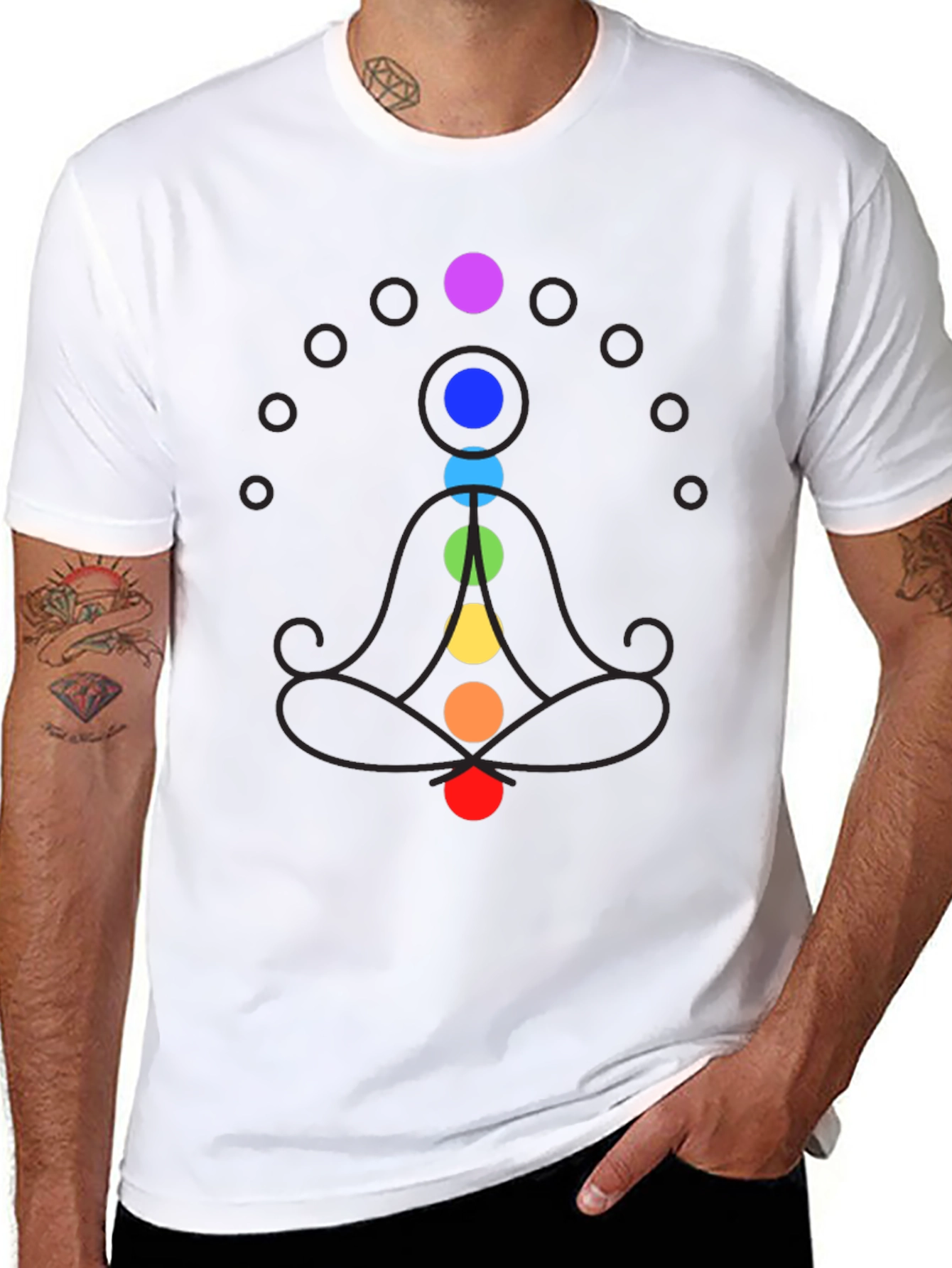 Chakra Meditation Graphic Print Black T-Shirt