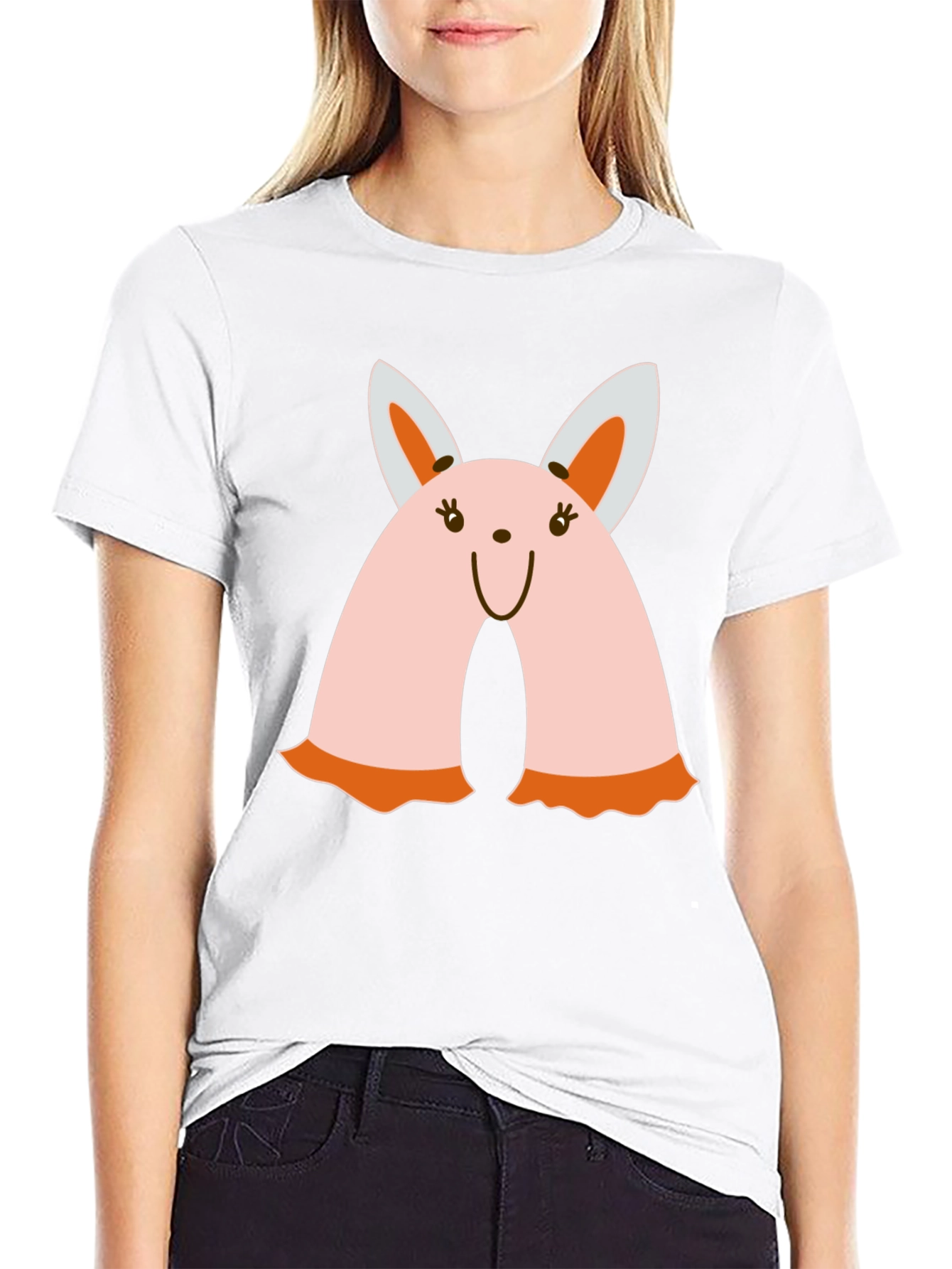 Cute Bunny Graphic Tee - Black Crew Neck