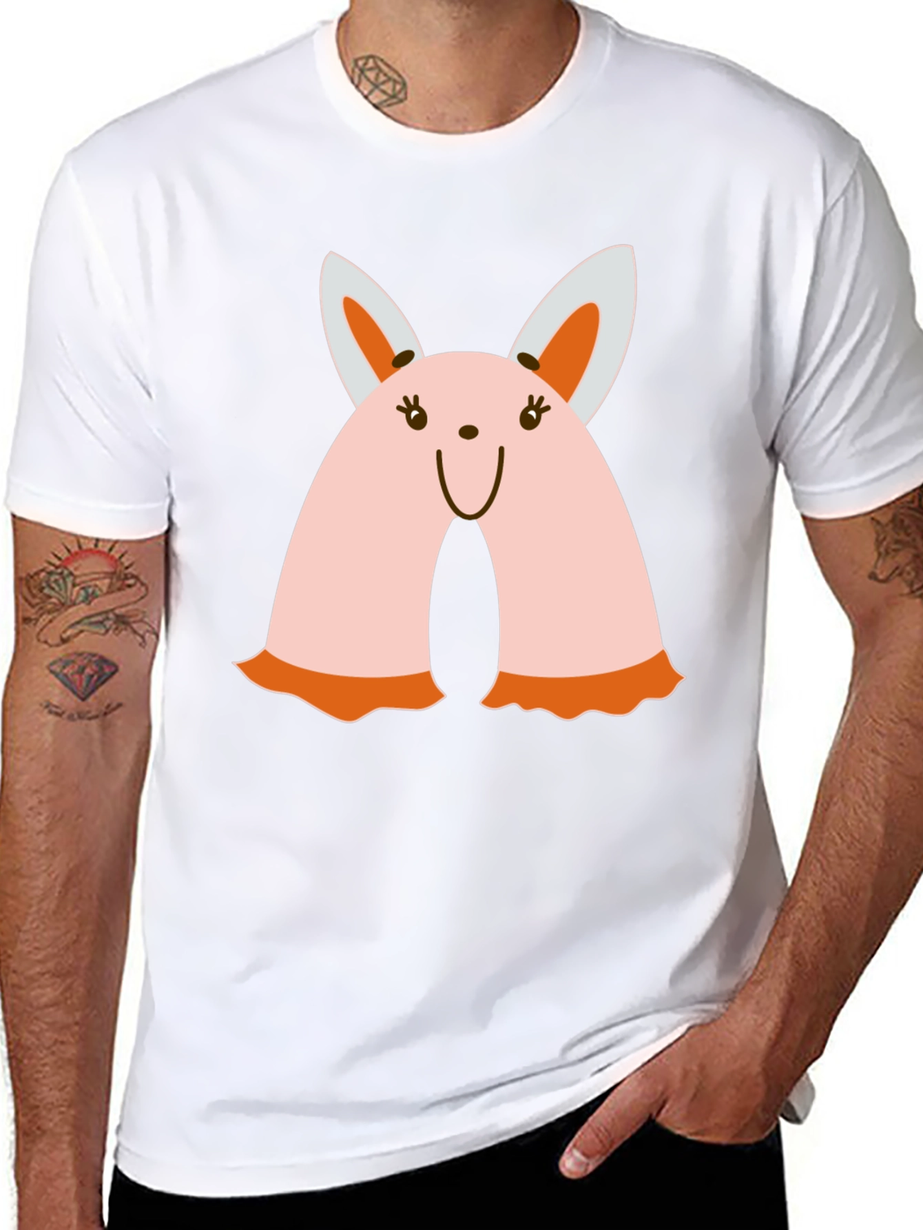 Cute Bunny Graphic Tee - Black Crew Neck