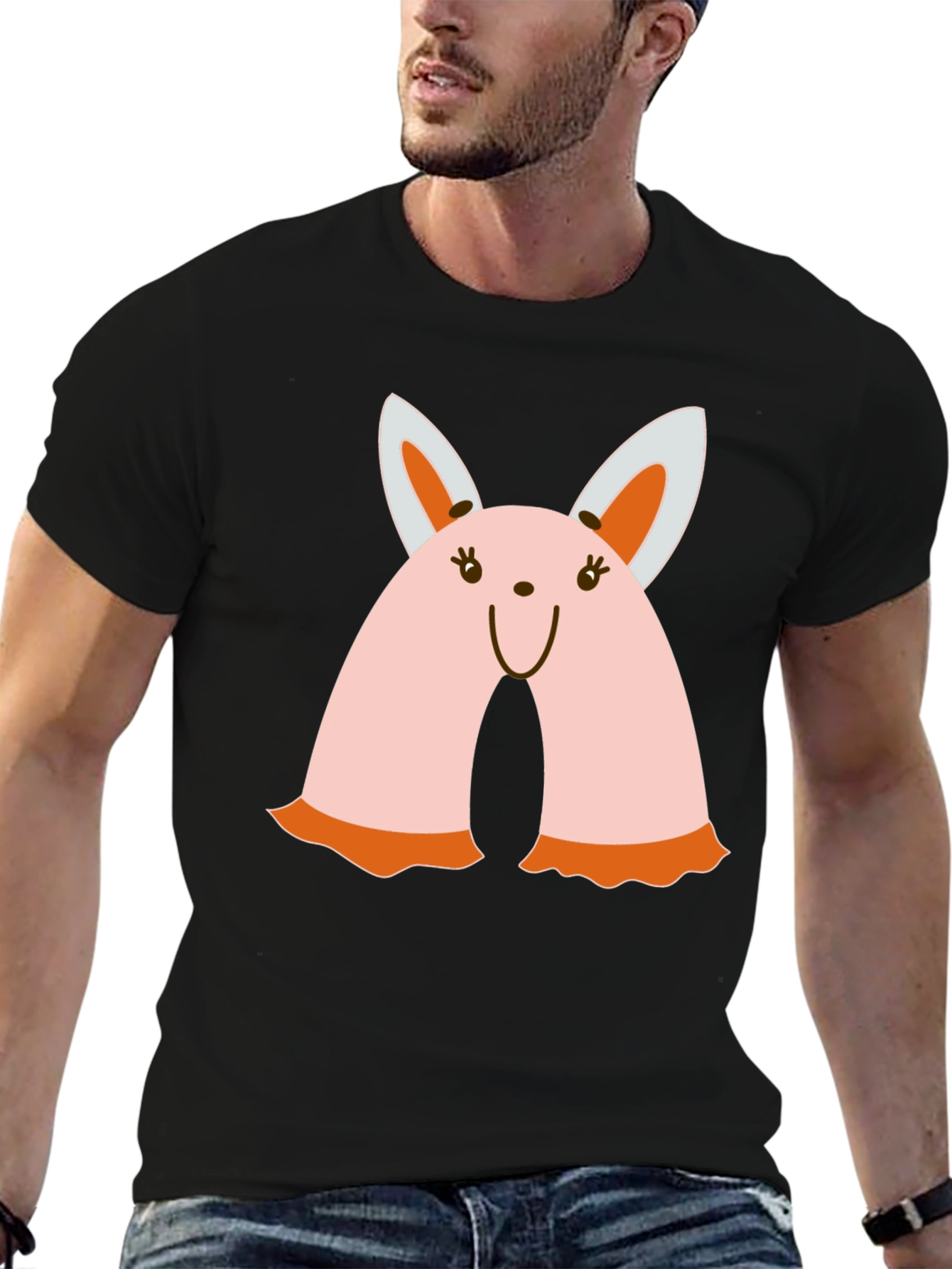 Cute Bunny Graphic Tee - Black Crew Neck