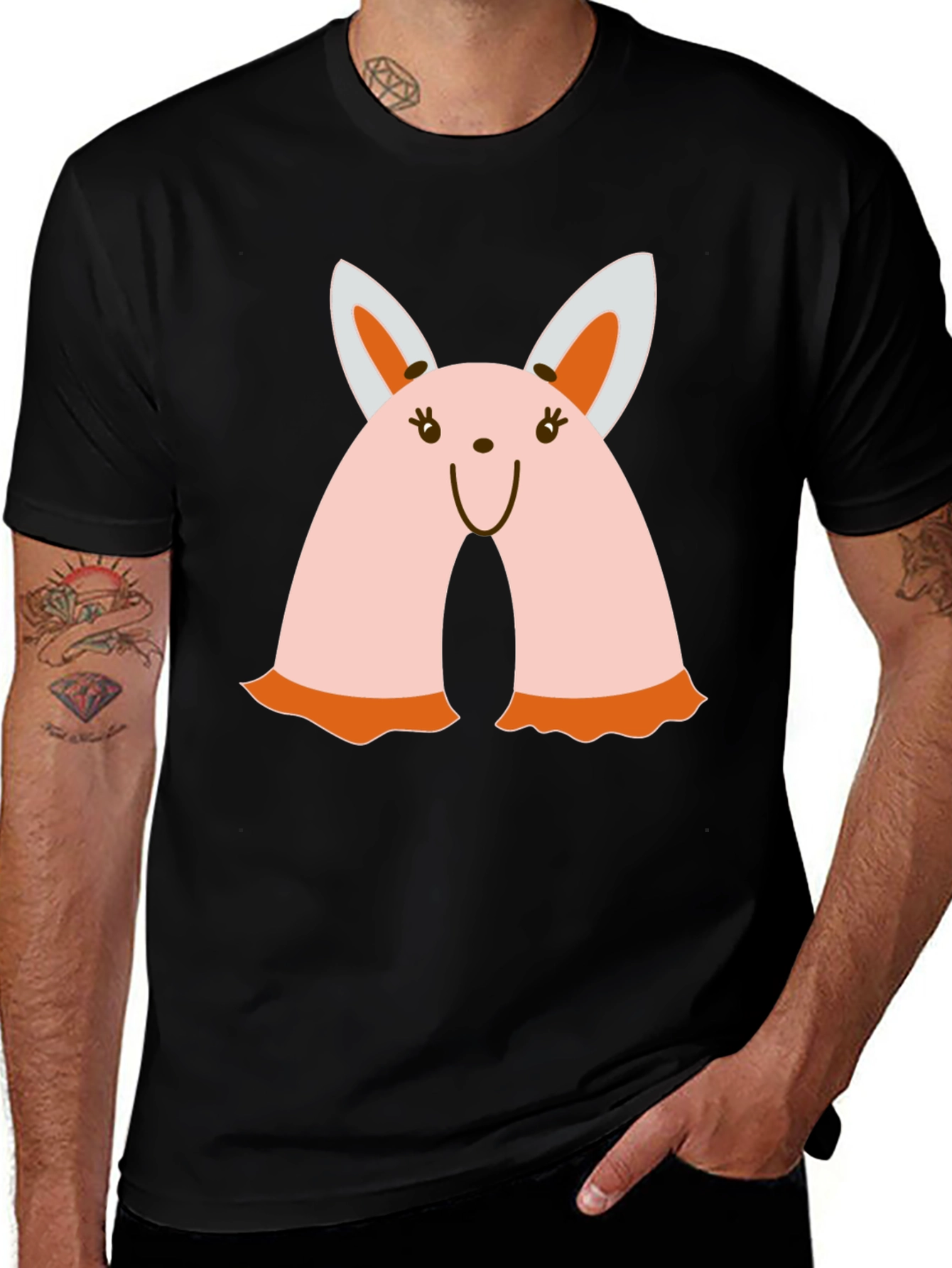 Cute Bunny Graphic Tee - Black Crew Neck