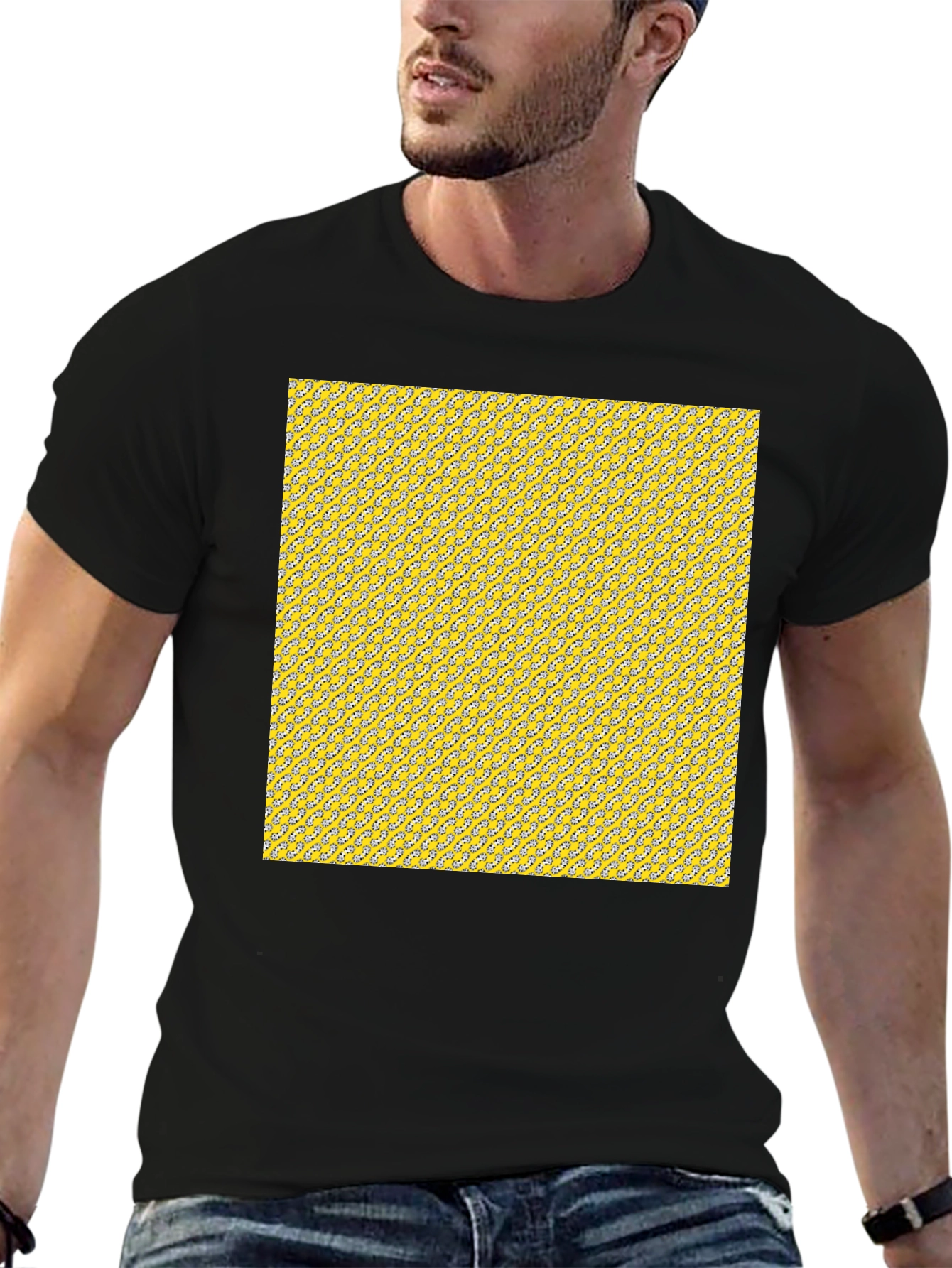 Patterned Yellow Graphic Tee - Mens Casual
