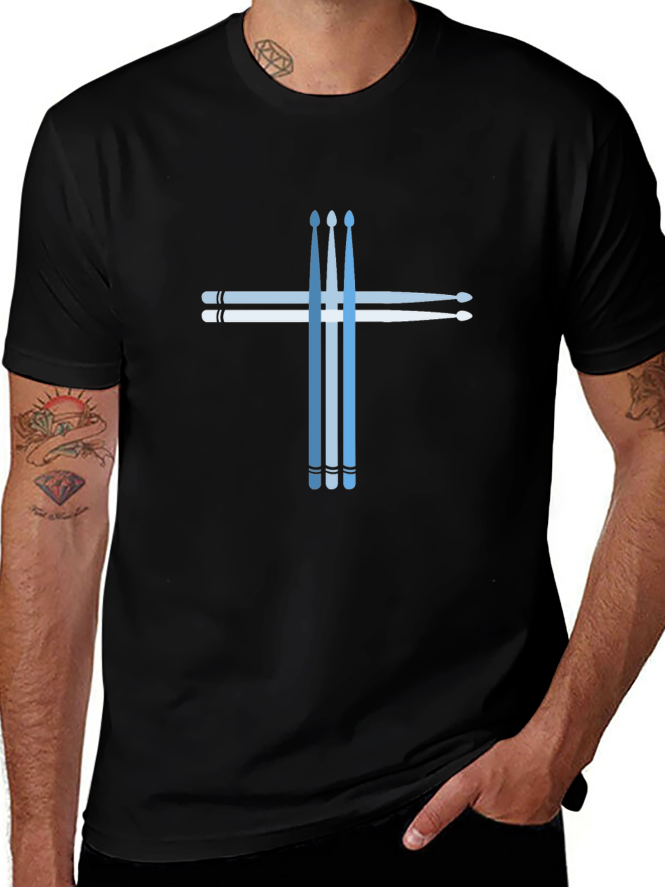 Drumstick Cross Graphic Tee - Black Cotton T-Shirt
