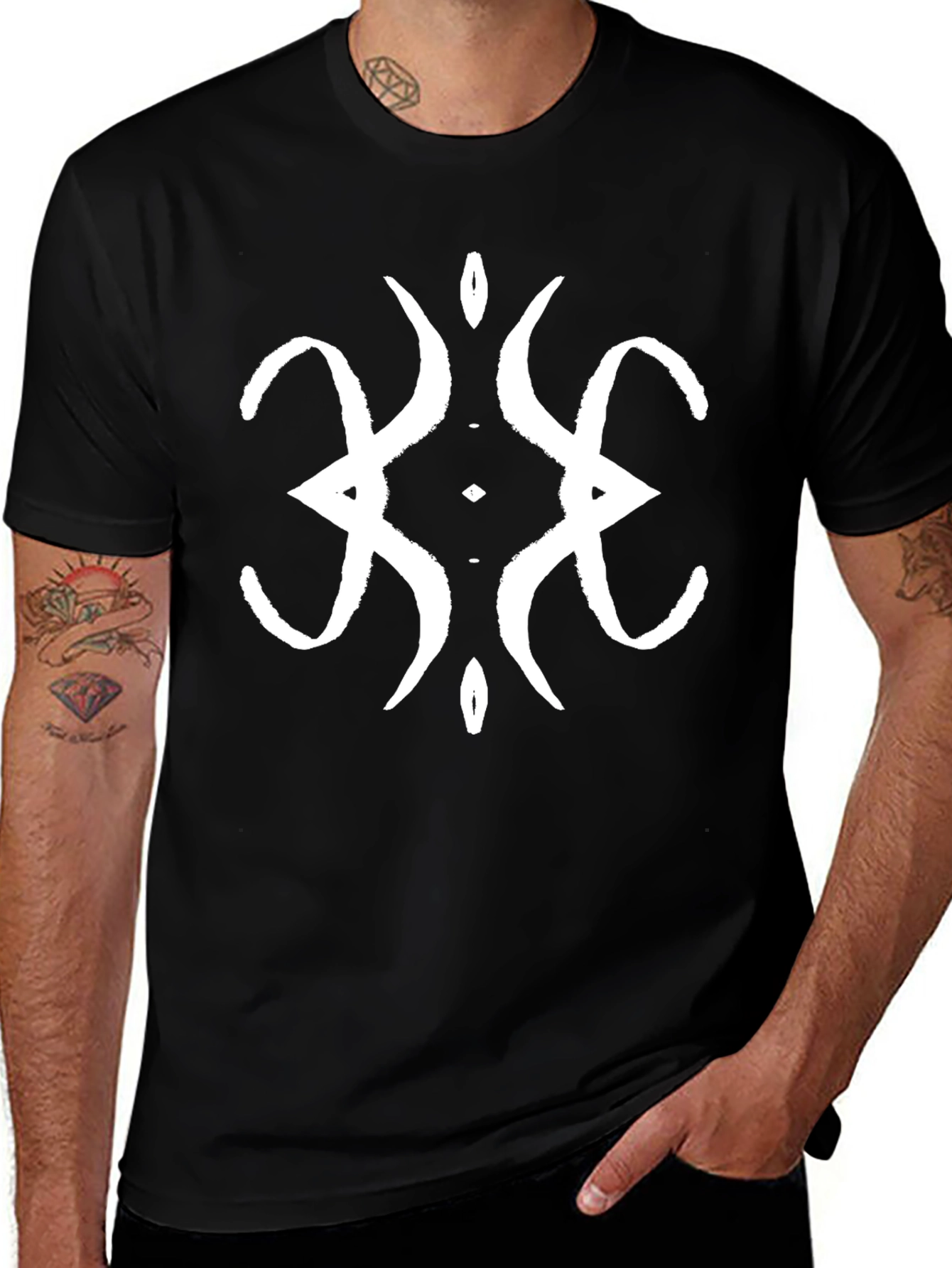 Black T-Shirt with White Abstract Symbol