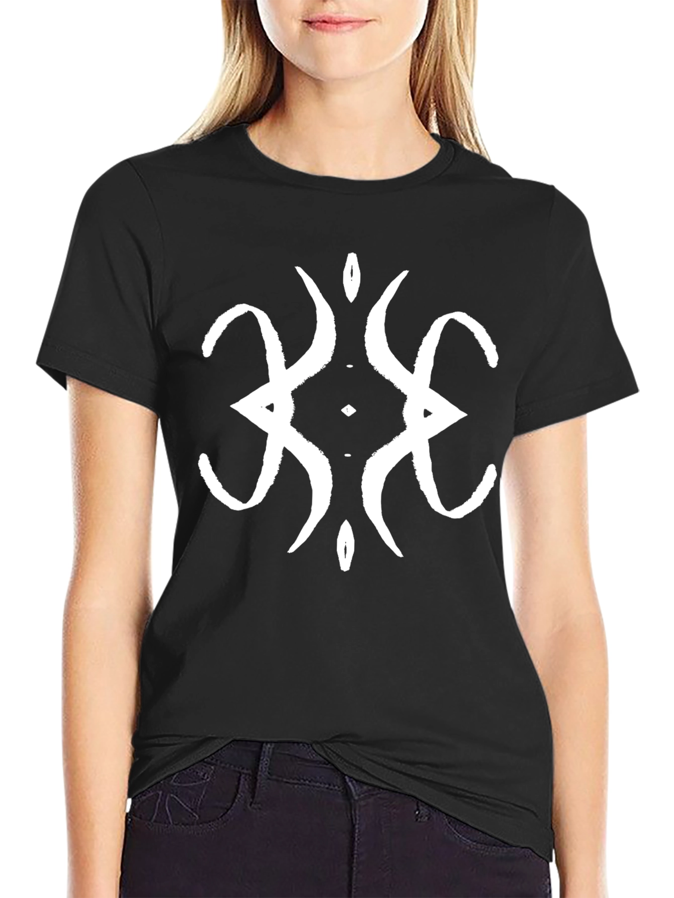 Black T-Shirt with White Abstract Symbol