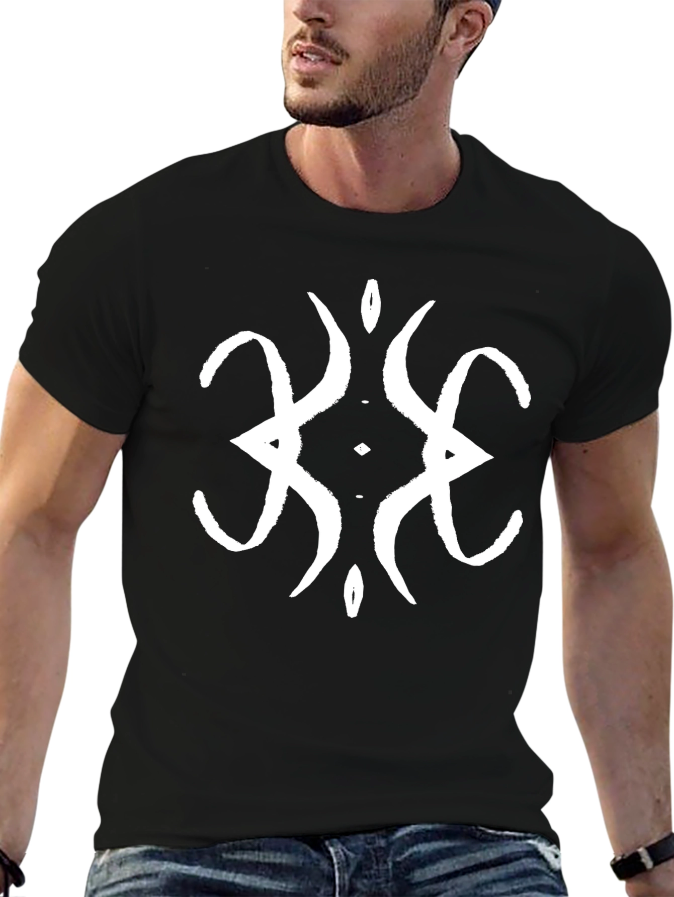 Black T-Shirt with White Abstract Symbol