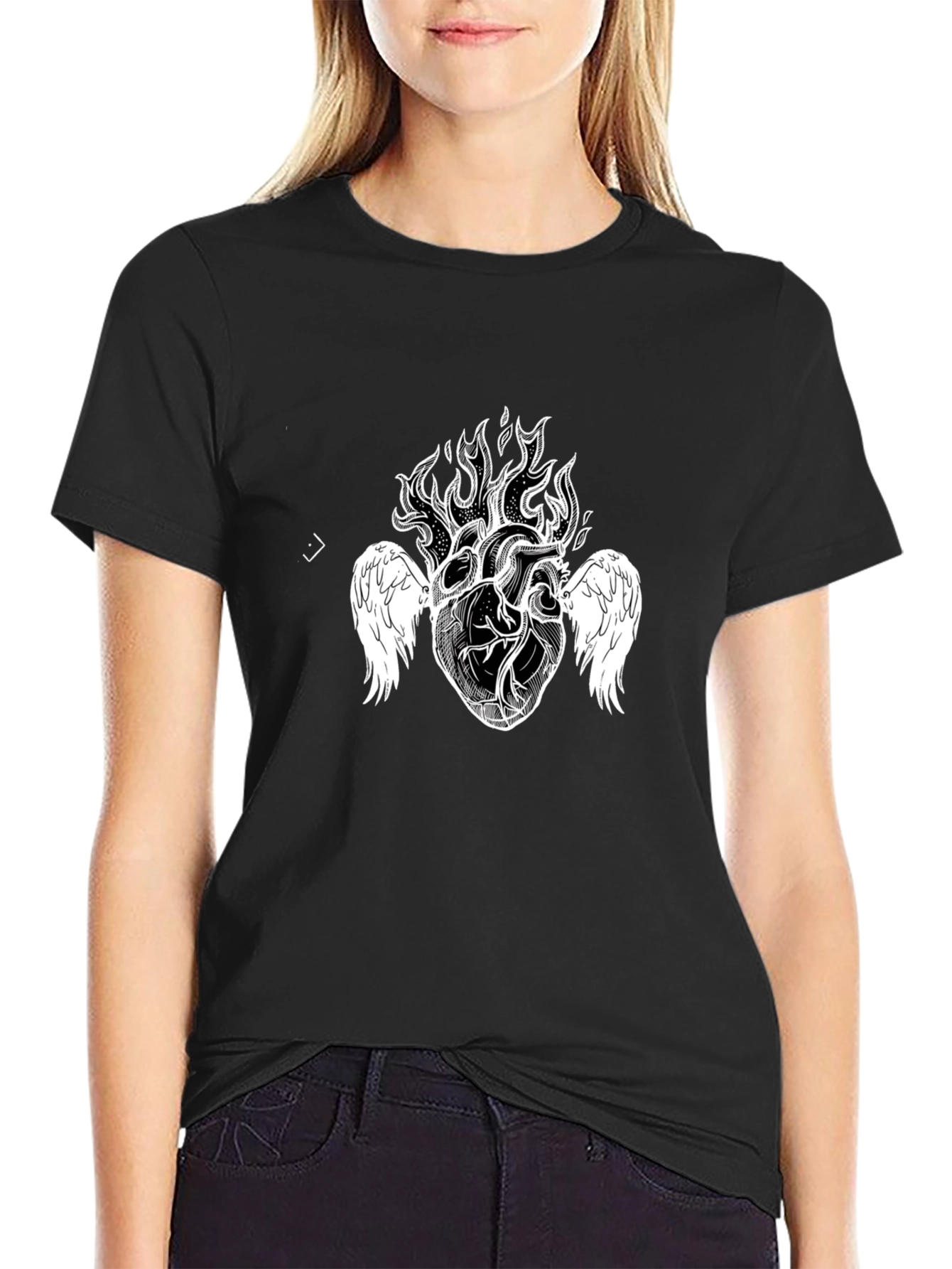 Fiery Heart Graphic Tee - Black