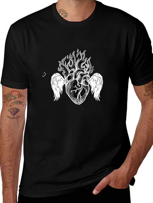 Fiery Heart Graphic Tee - Black