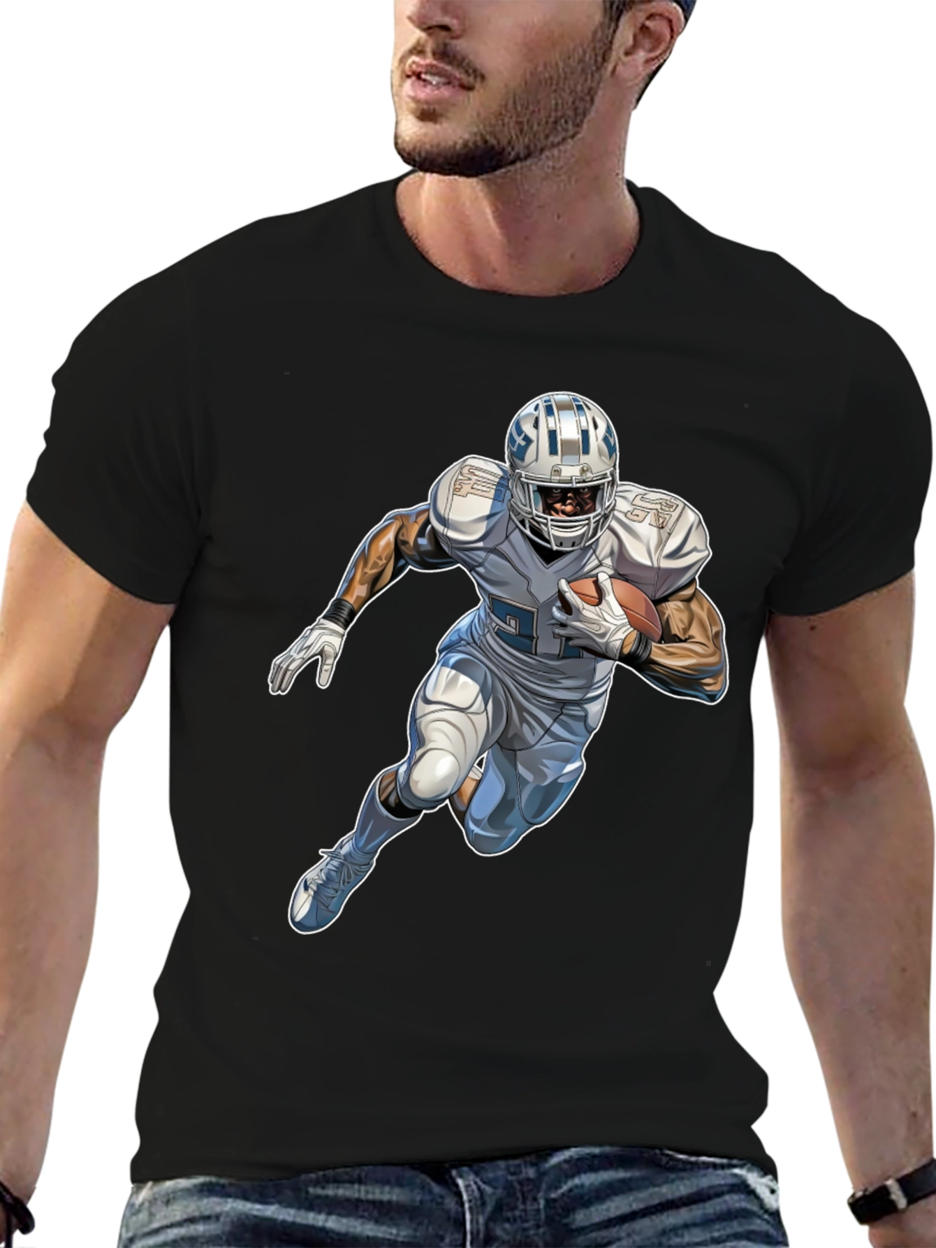 Football Player Graphic Black T-Shirt