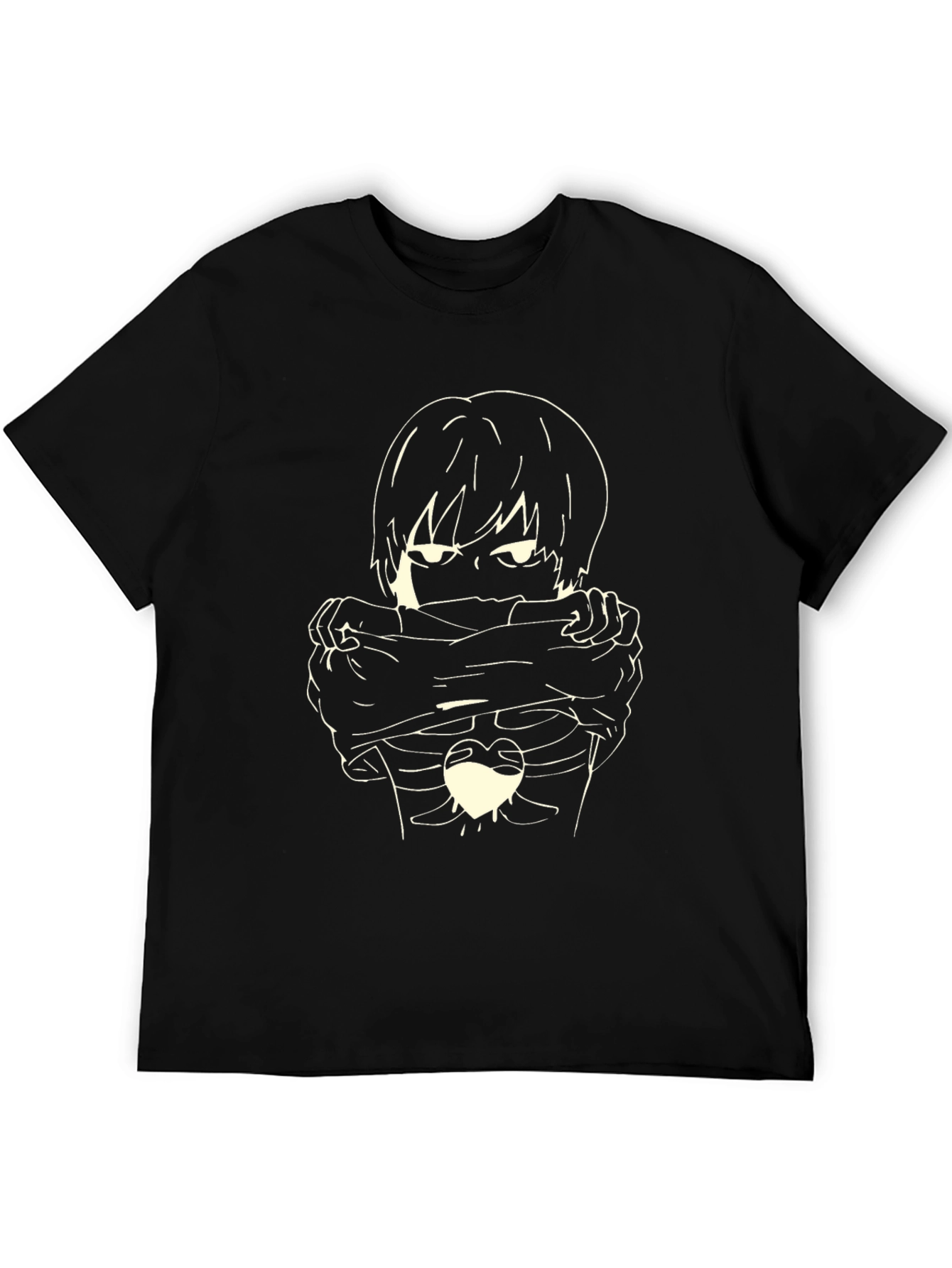 Emo Anime Skeleton Heart T-Shirt - Unisex Black Tee