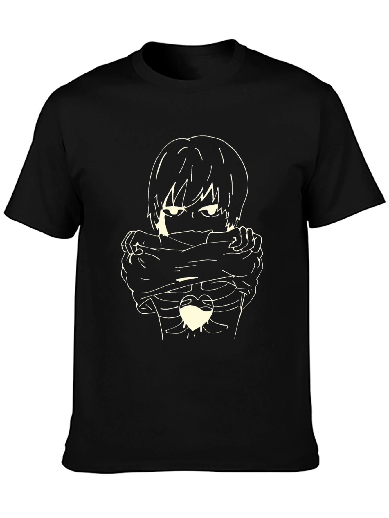 Emo Anime Skeleton Heart T-Shirt - Unisex Black Tee