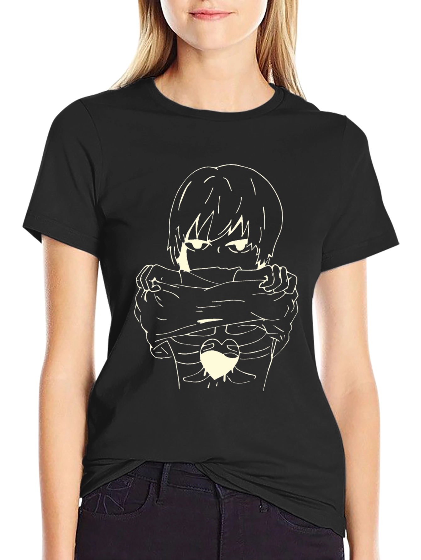 Emo Anime Skeleton Heart T-Shirt - Unisex Black Tee