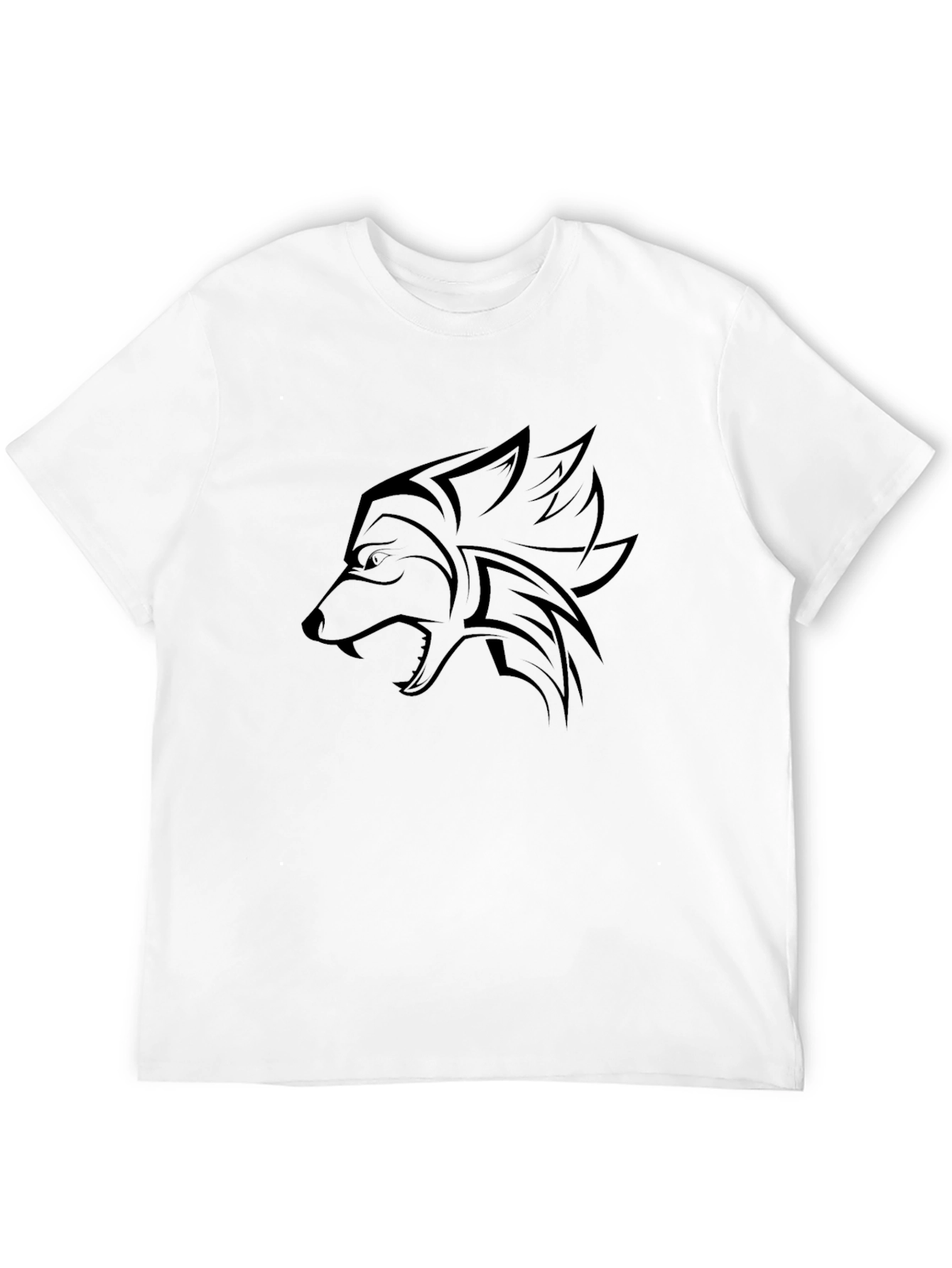 Mens Black T-Shirt with Wolf Design