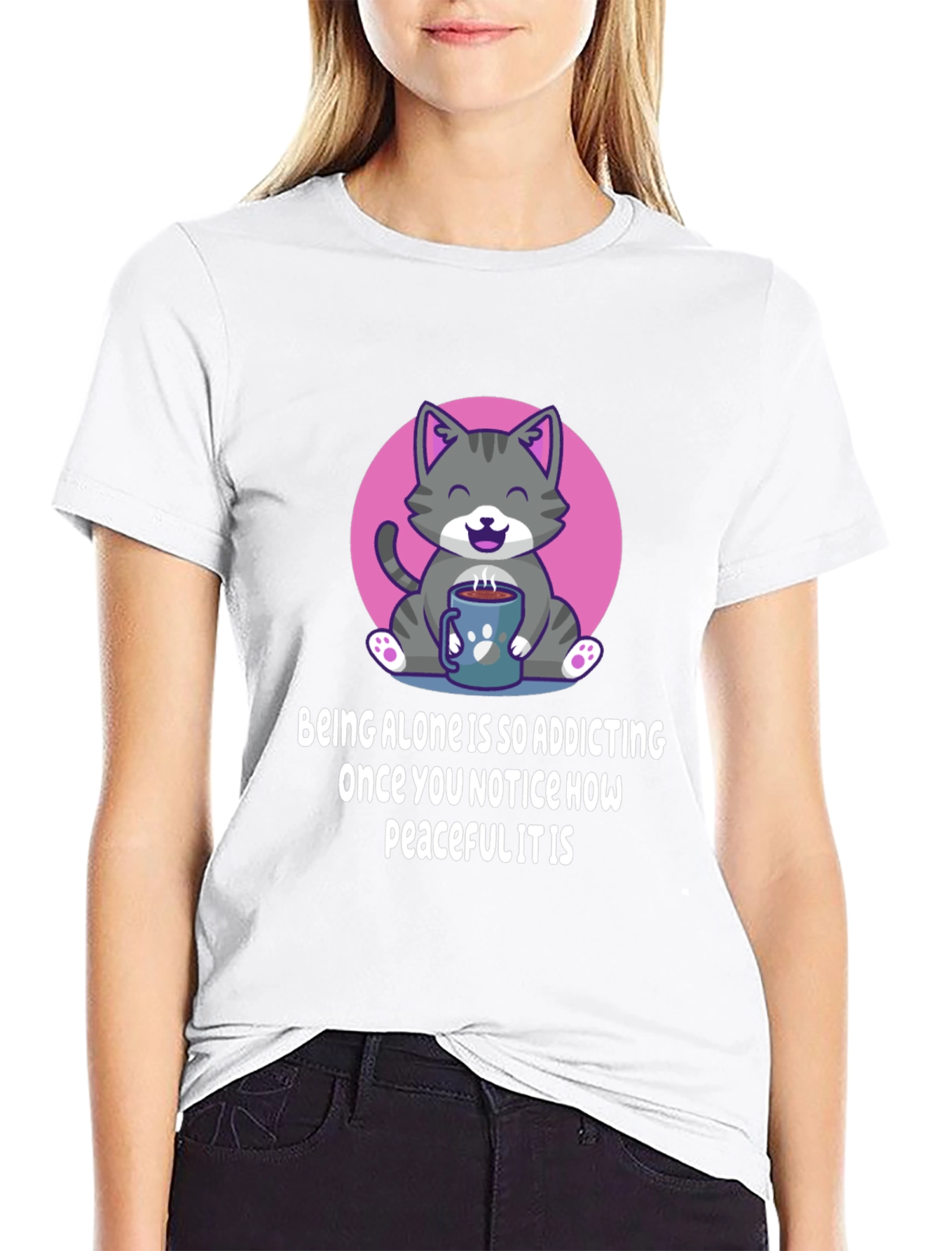 Cute Cat Coffee T-Shirt: Peaceful Alone Time