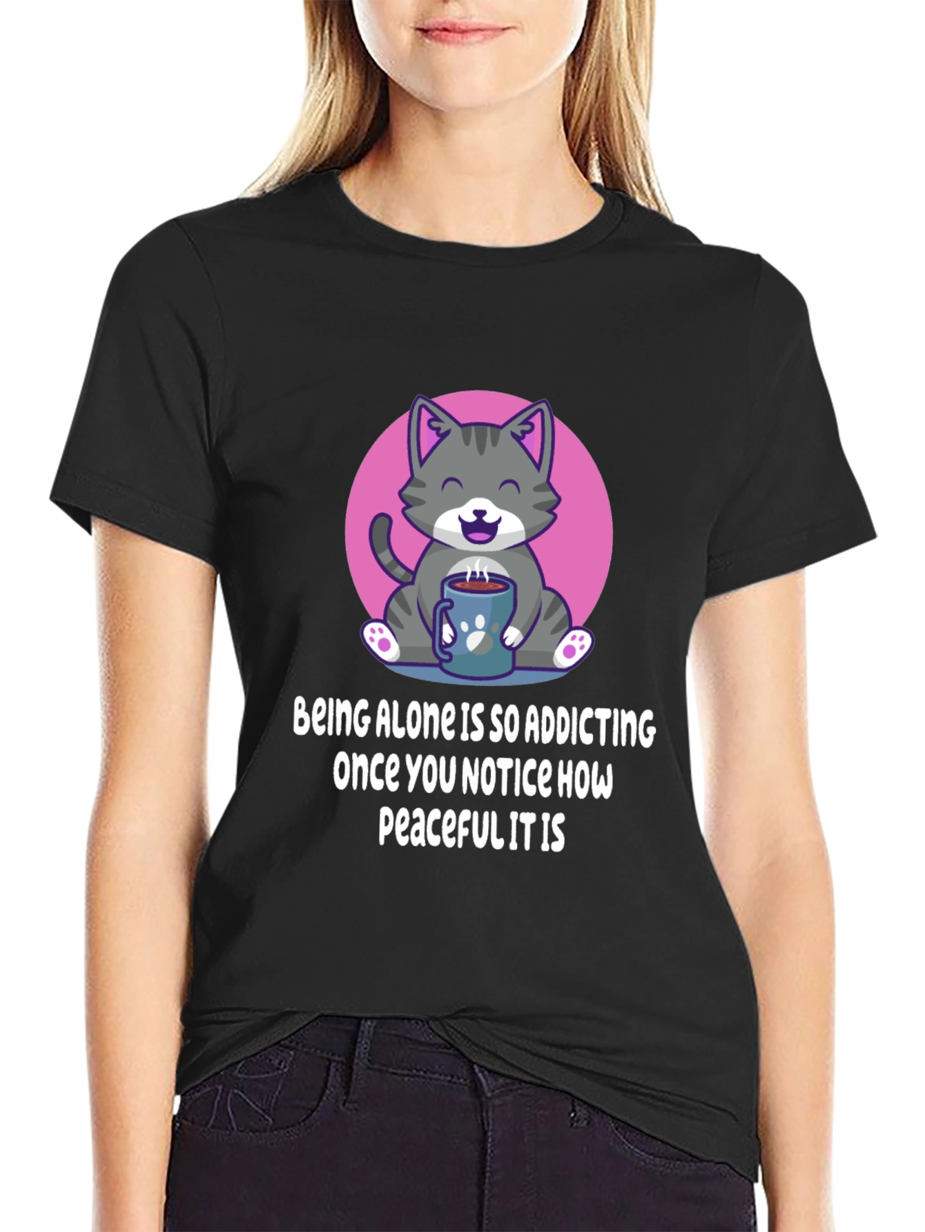 Cute Cat Coffee T-Shirt: Peaceful Alone Time