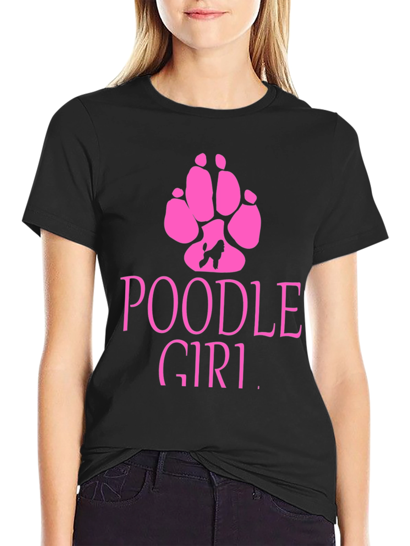 Poodle Girl Graphic T-Shirt - Black