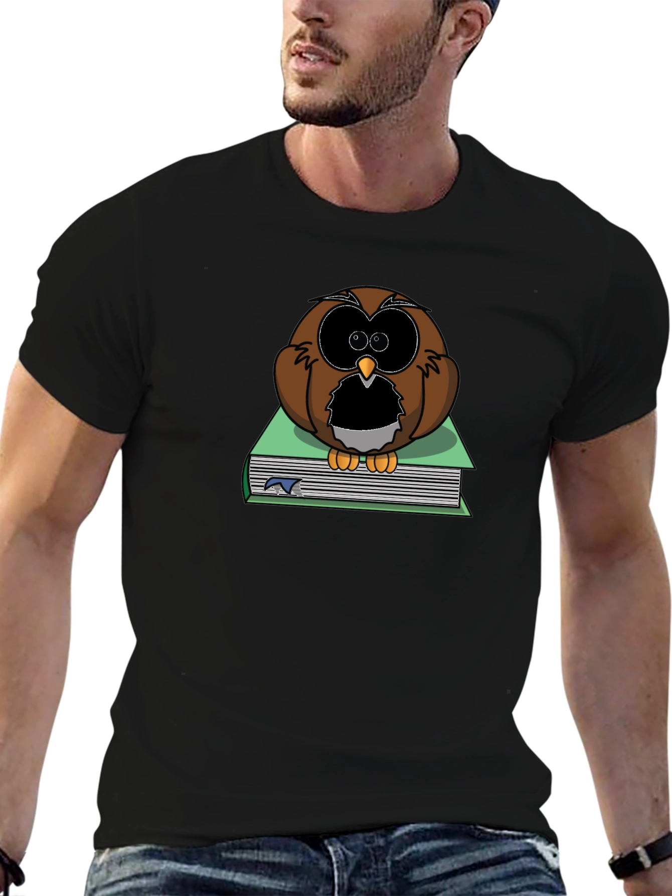 Owl on Book T-Shirt - Black Cotton Tee