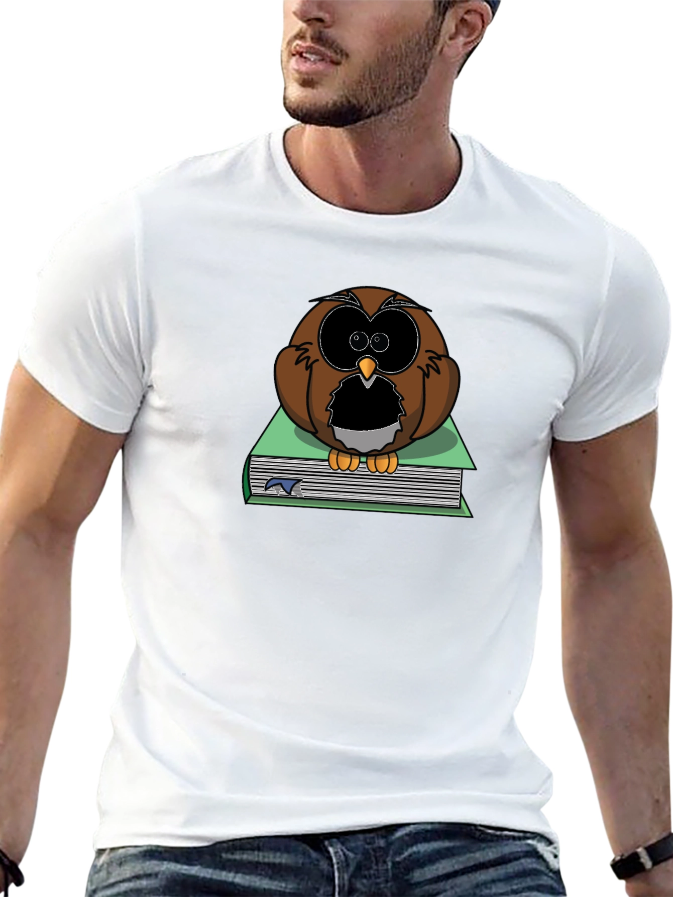 Owl on Book T-Shirt - Black Cotton Tee