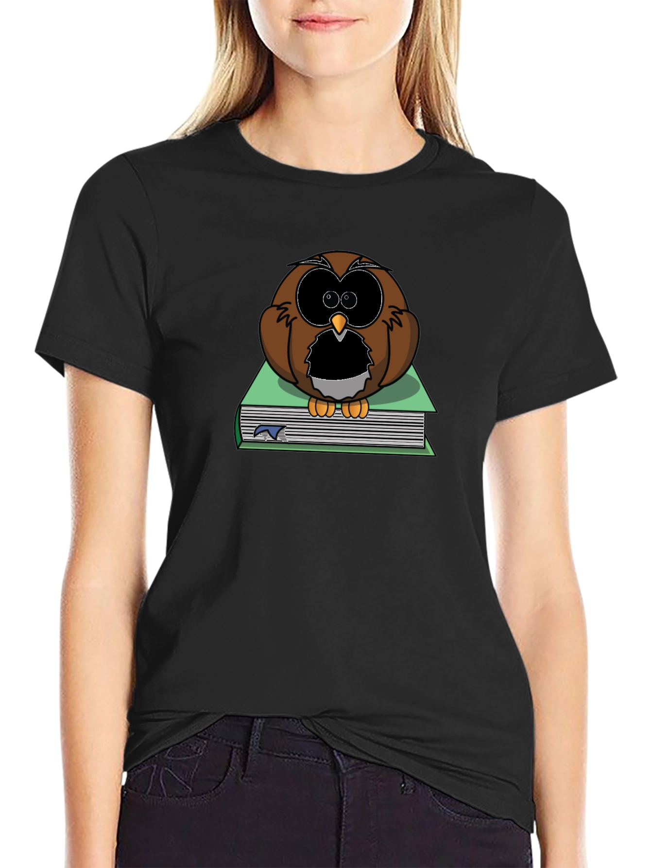 Owl on Book T-Shirt - Black Cotton Tee