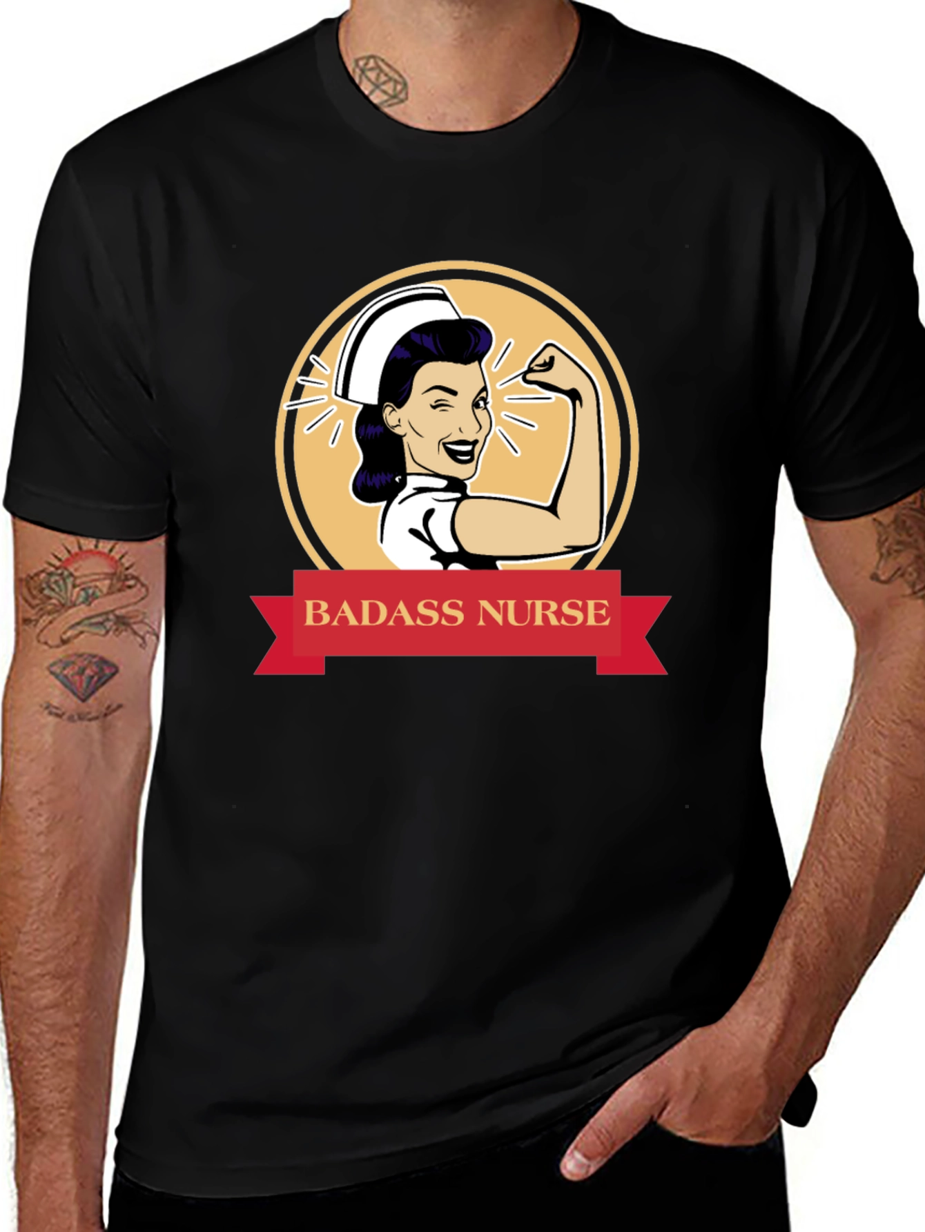 Badass Nurse Graphic T-Shirt - Black