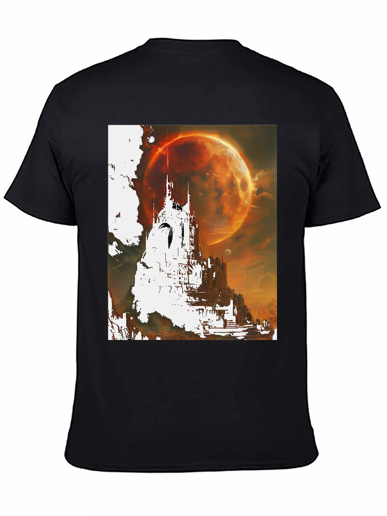 Sci-Fi Castle Graphic Tee - Premium Black T-Shirt