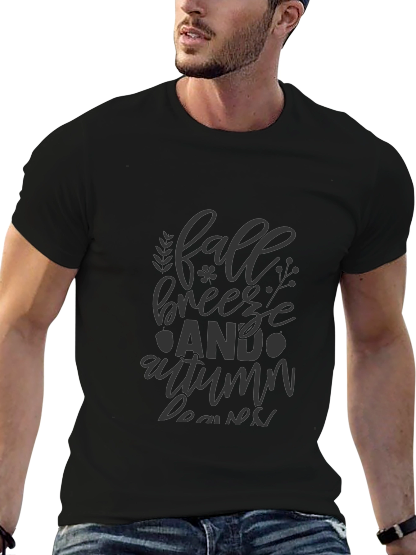 Fall Breeze & Autumn Leaves Black T-Shirt
