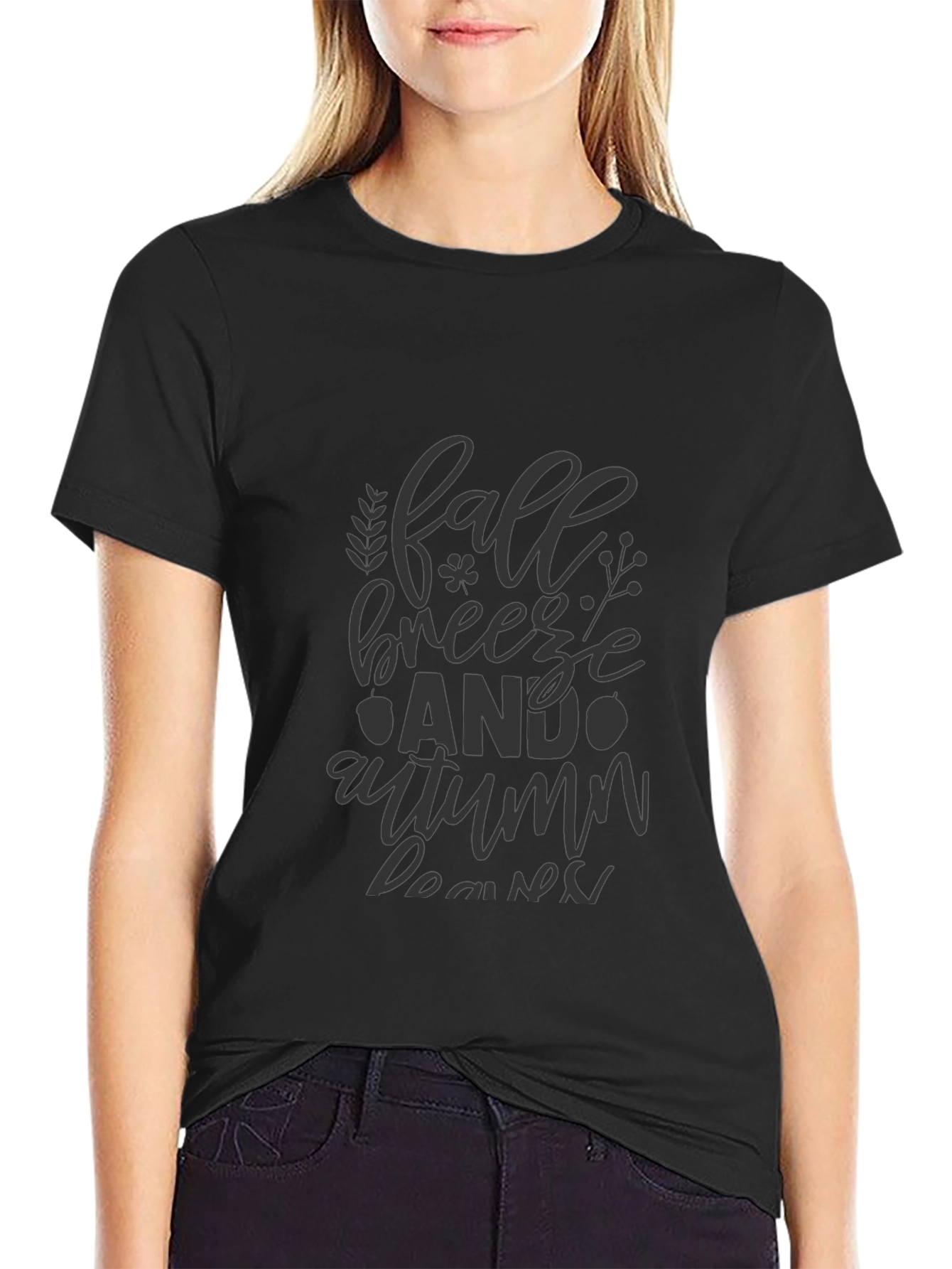 Fall Breeze & Autumn Leaves Black T-Shirt