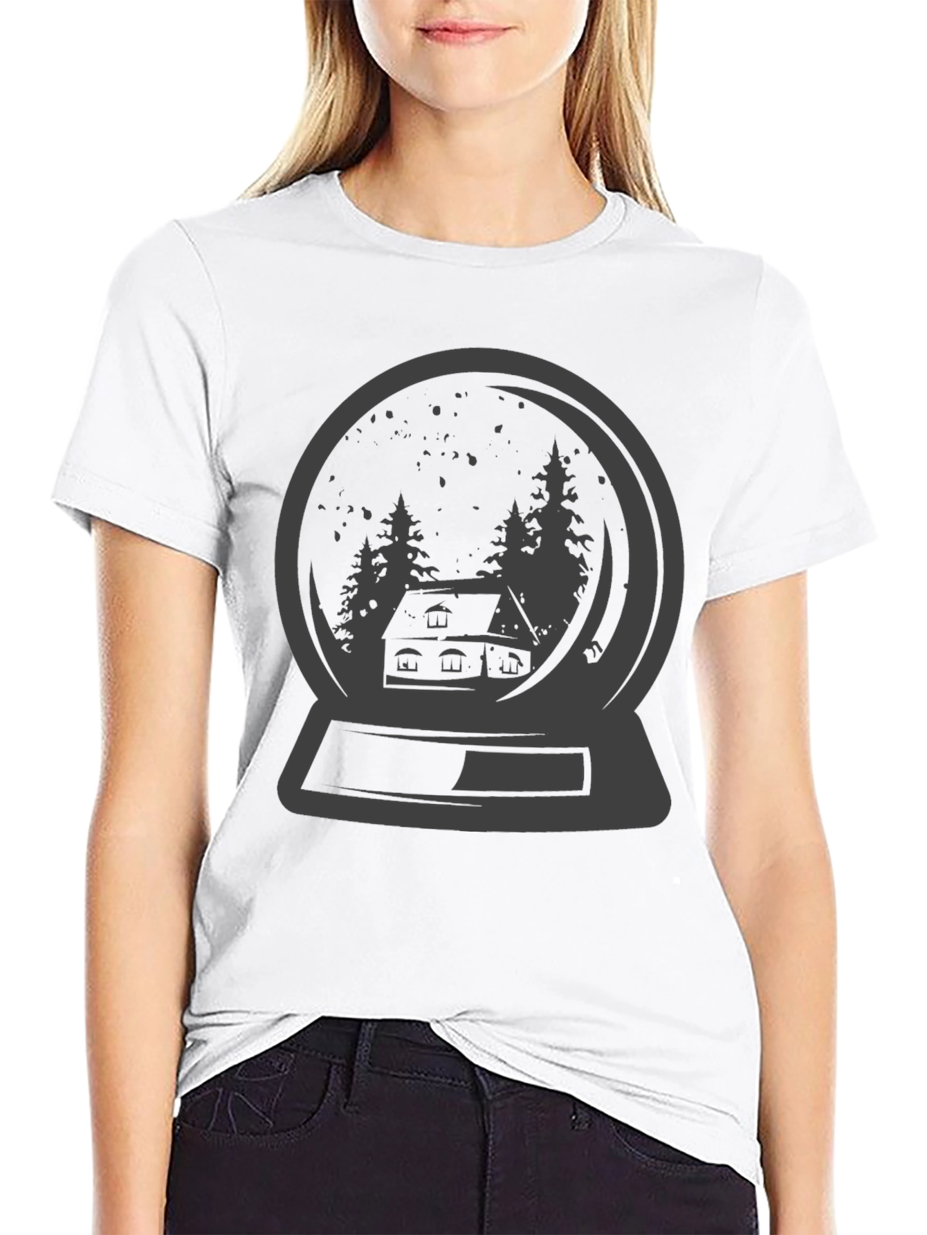 Snow Globe Graphic Tee - Winter Cabin Design