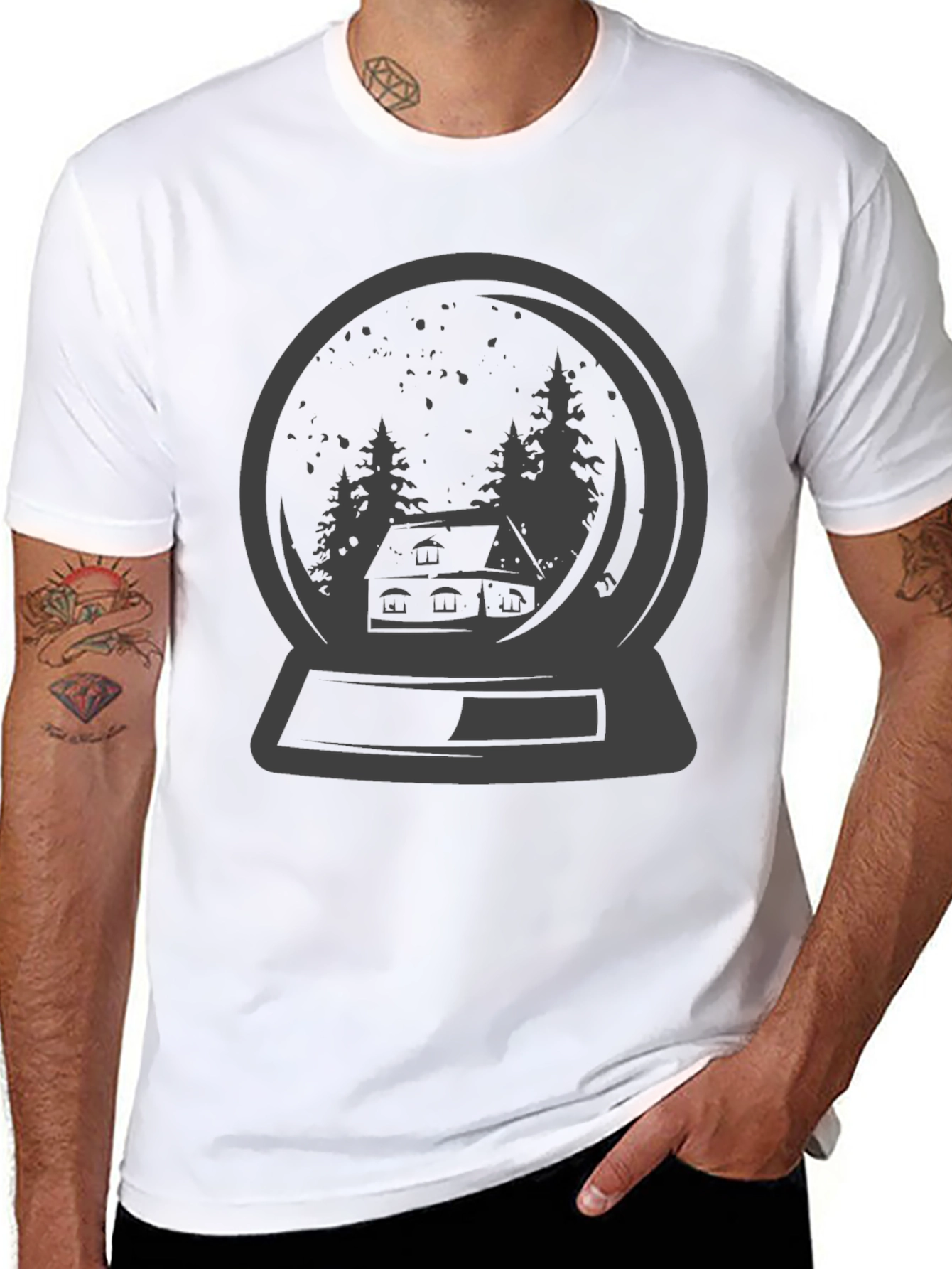 Snow Globe Graphic Tee - Winter Cabin Design