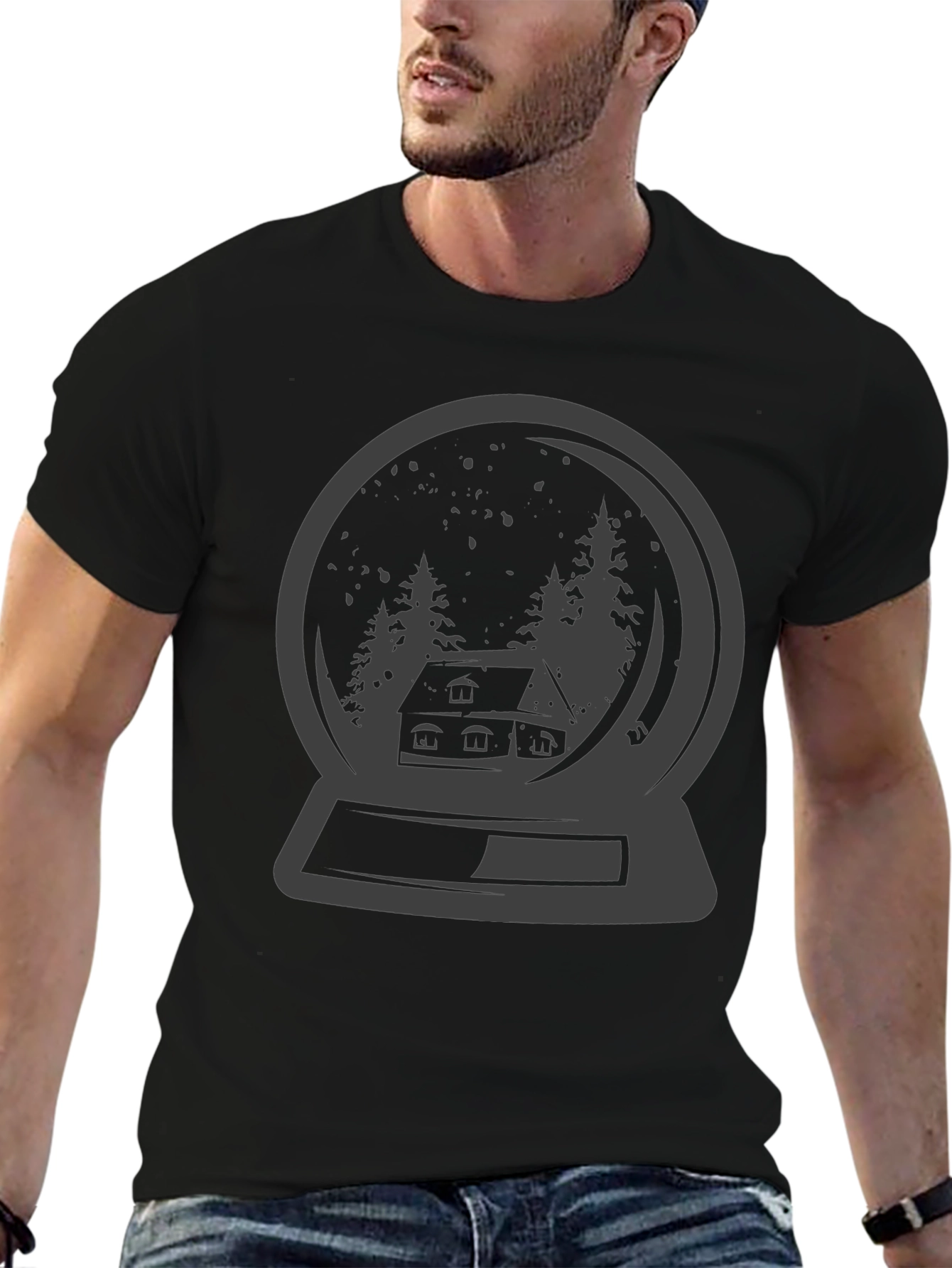 Snow Globe Graphic Tee - Winter Cabin Design