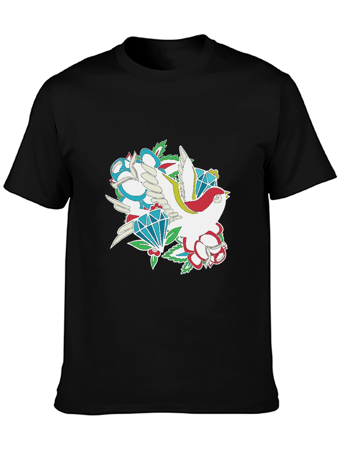 Bird & Diamond Graphic Print Black Tee