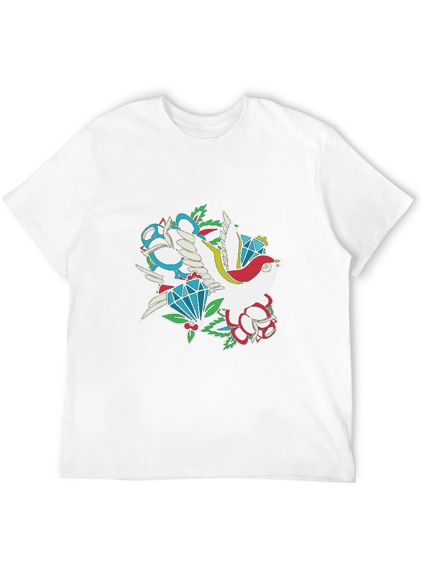 Bird & Diamond Graphic Print Black Tee