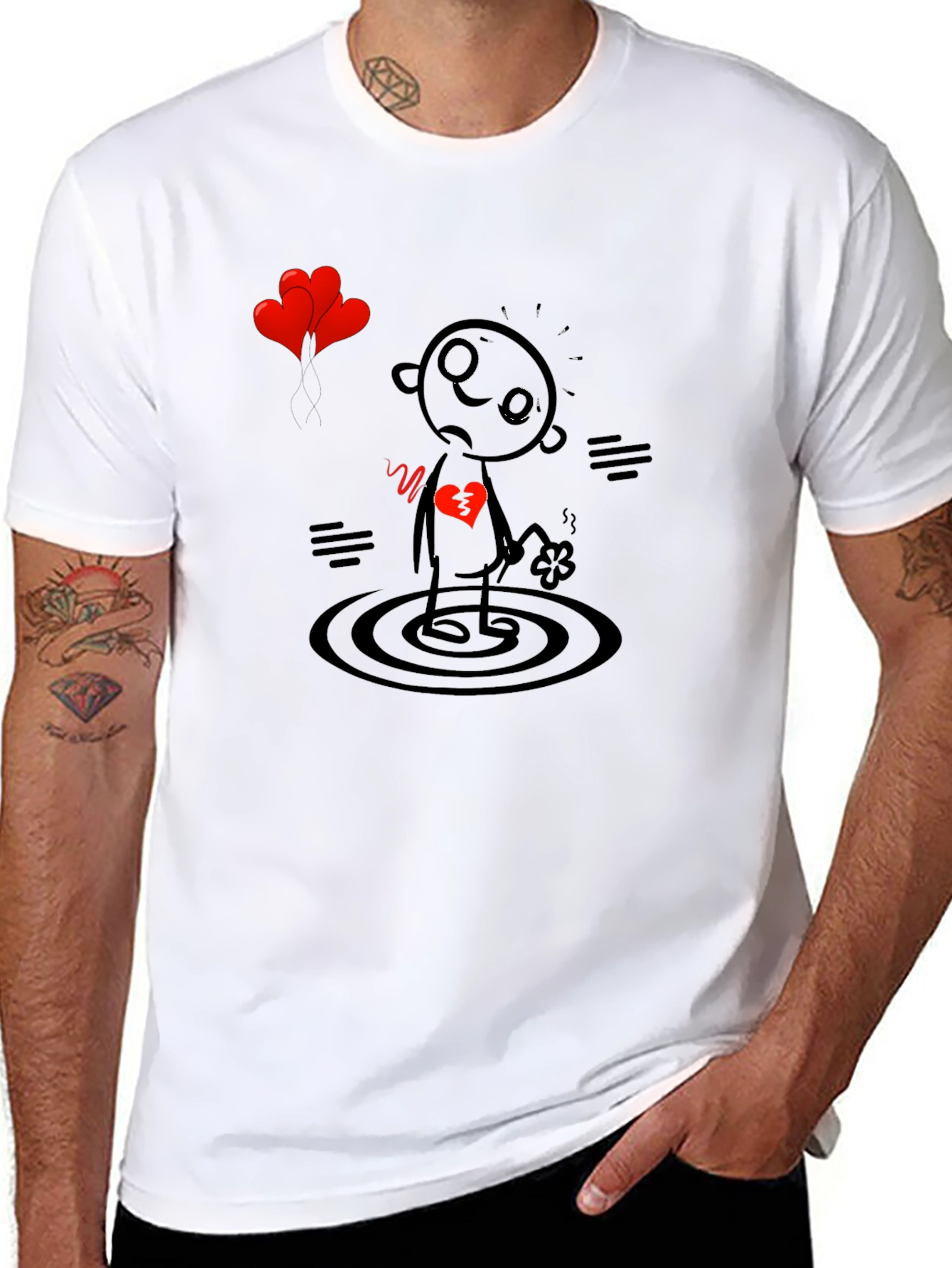 Heartbroken Stick Figure T-Shirt - Sad Cartoon Tee