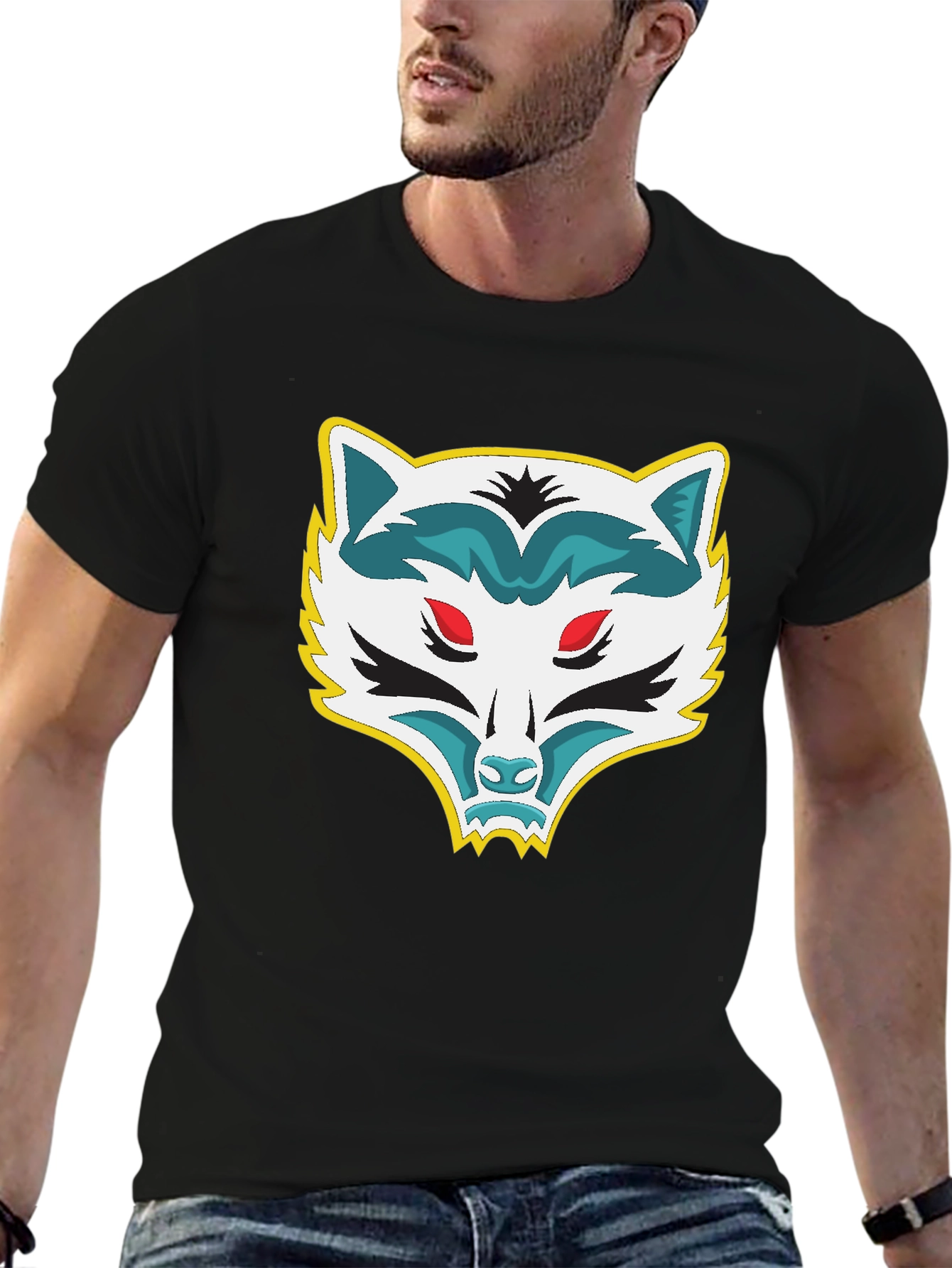 Mens Black T-Shirt with Raccoon Graphic