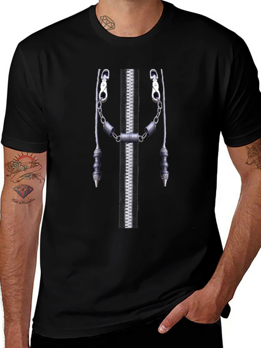 Novelty Zipper Print Black T-Shirt