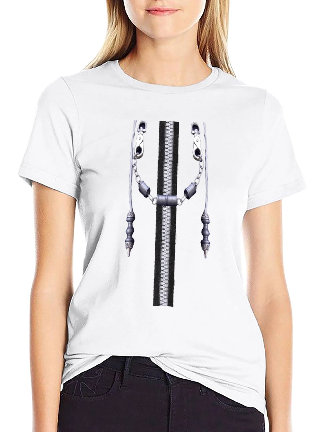 Novelty Zipper Print Black T-Shirt