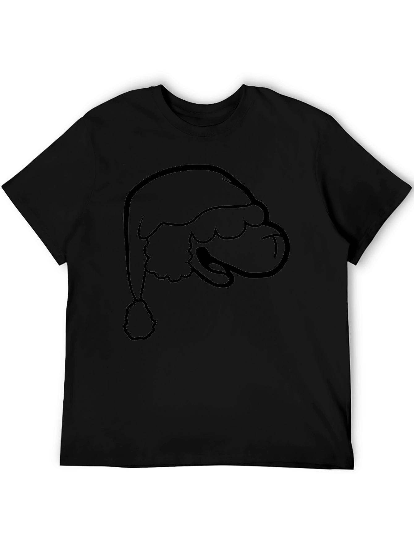 Santa Hat Graphic Tee - Black Cotton Holiday Shirt