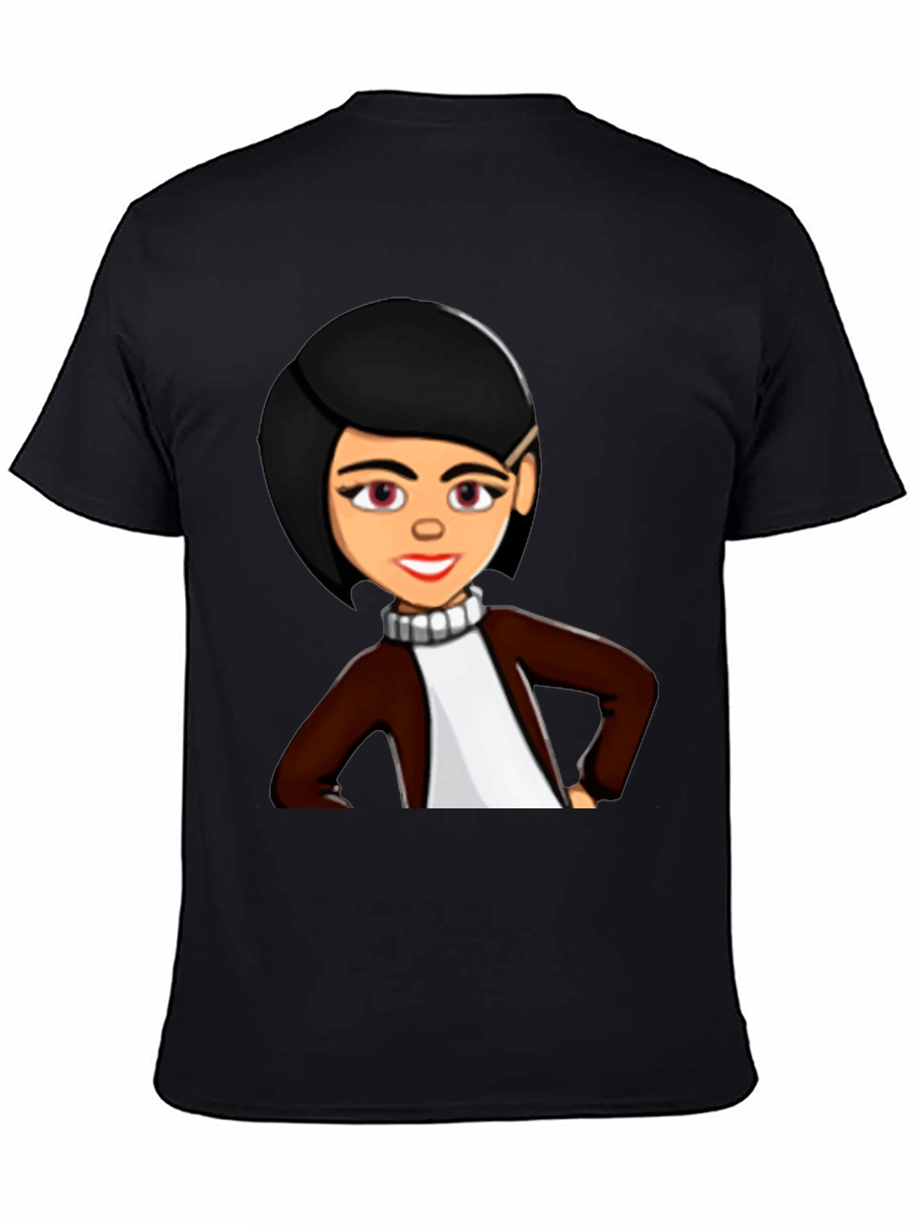 Cartoon Woman Graphic Tee - Trendy Black T-Shirt