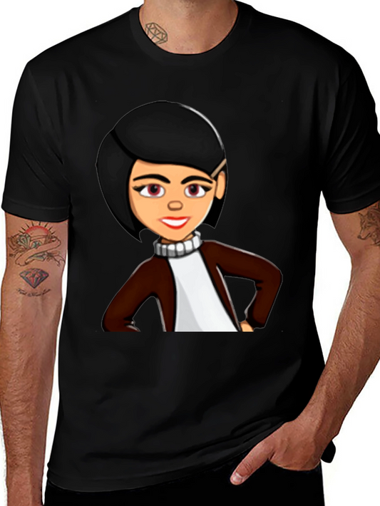 Cartoon Woman Graphic Tee - Trendy Black T-Shirt