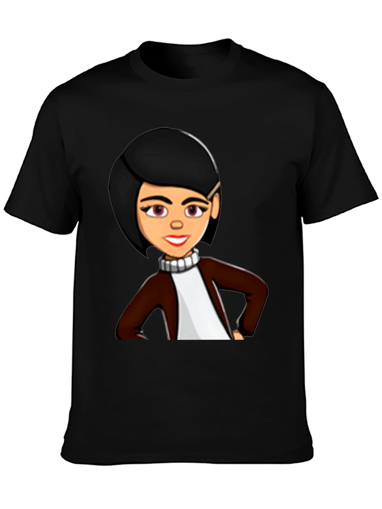 Cartoon Woman Graphic Tee - Trendy Black T-Shirt