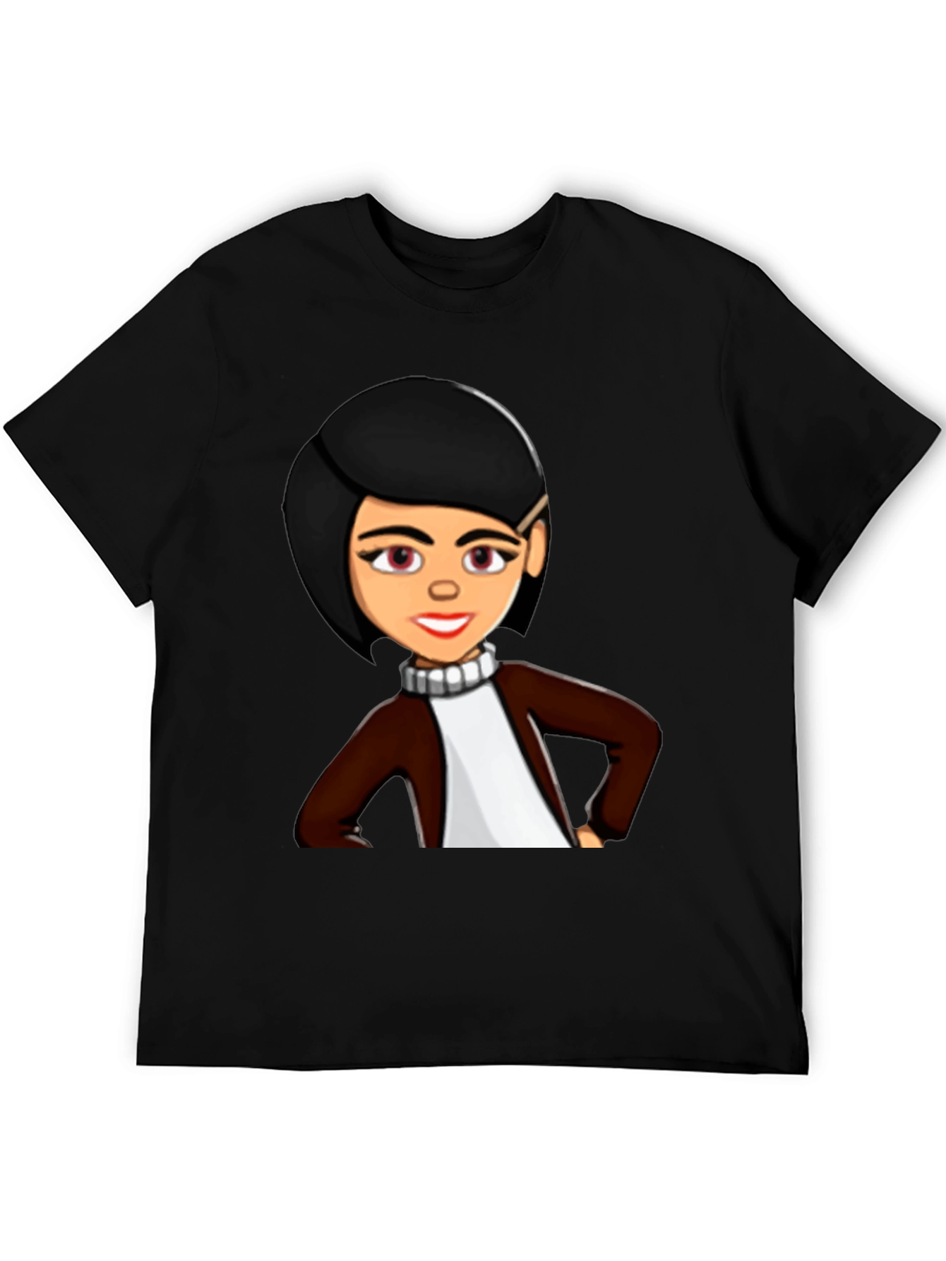 Cartoon Woman Graphic Tee - Trendy Black T-Shirt