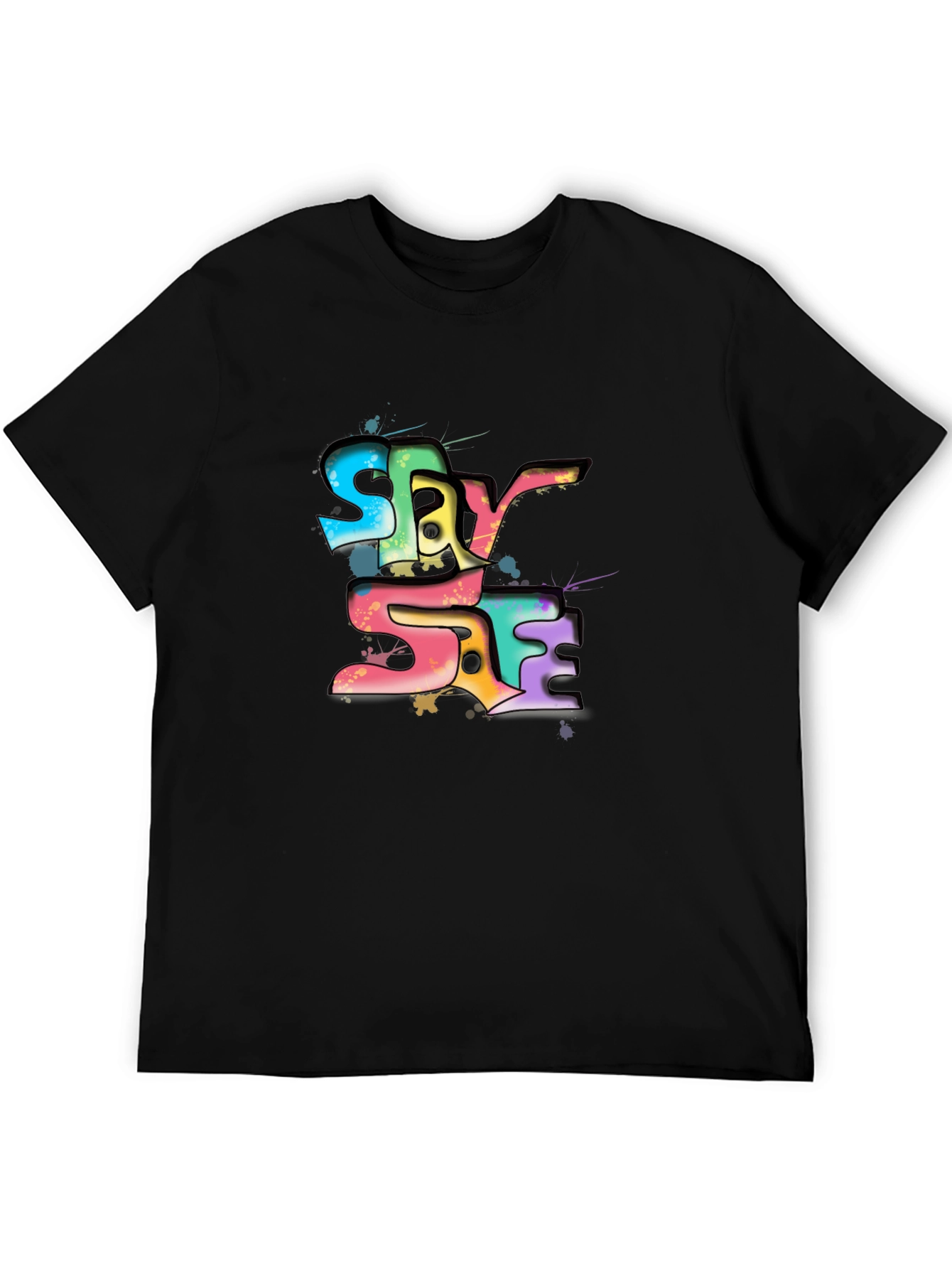 Stay Safe Graphic Tee - Black Crew Neck