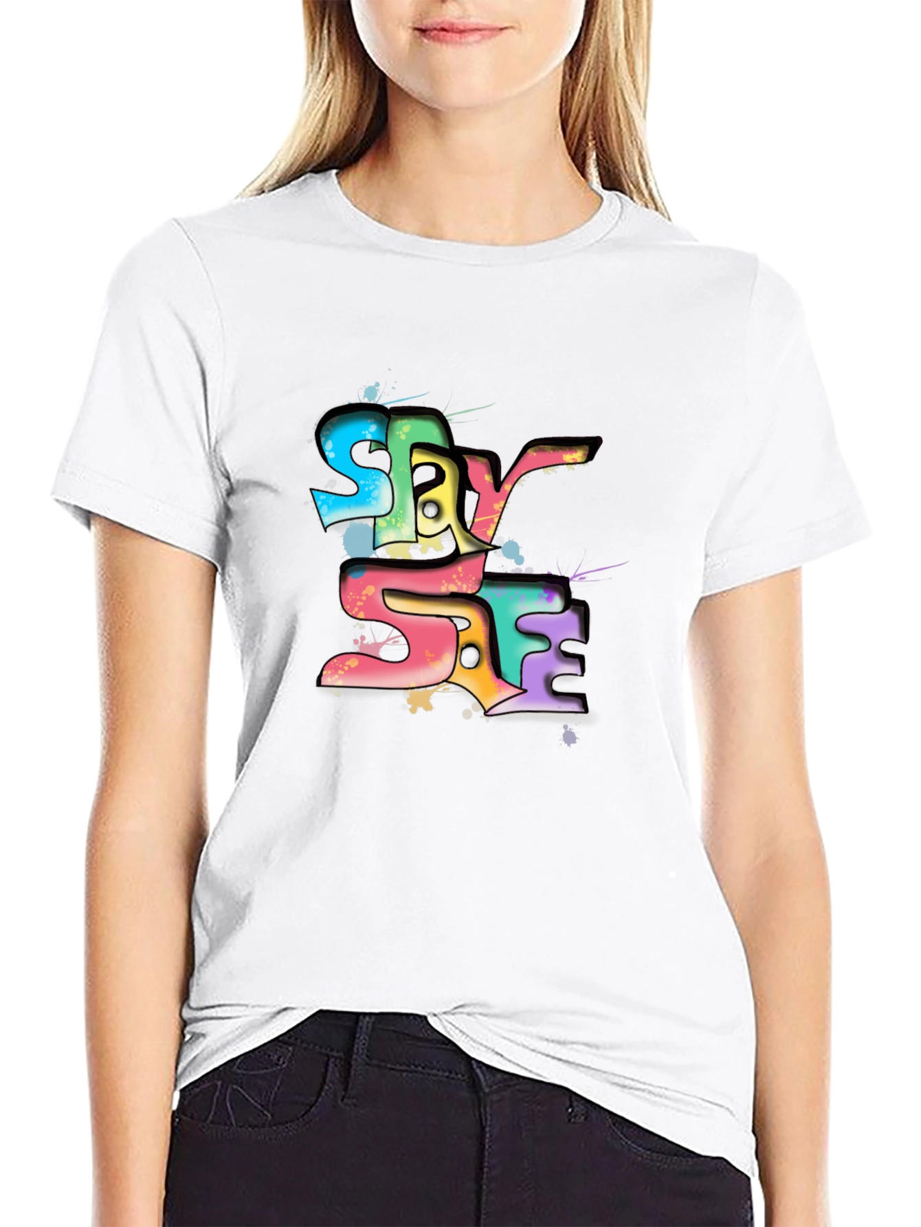 Stay Safe Graphic Tee - Black Crew Neck