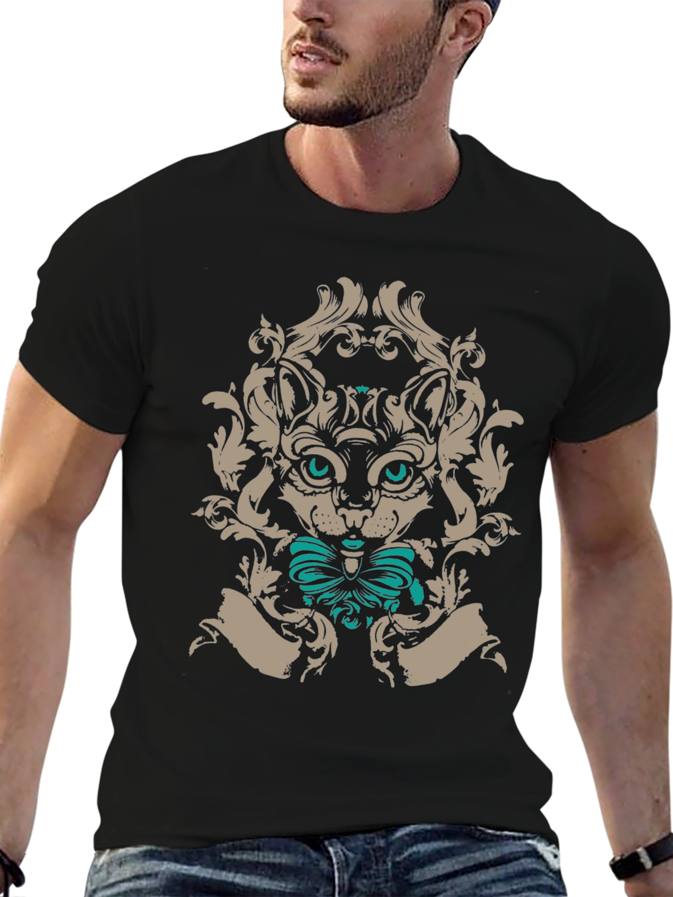 Cat T-Shirt: Baroque Cat with Bowtie