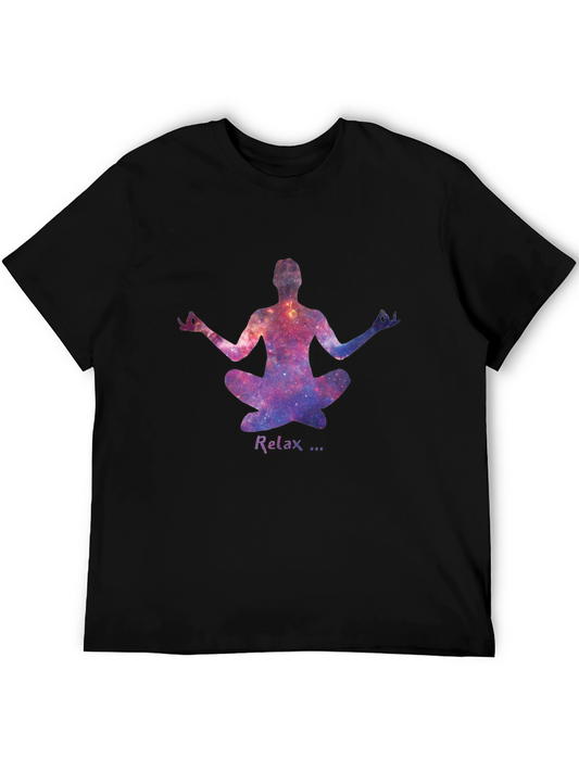 Relax Galaxy Yoga Pose Black T-Shirt