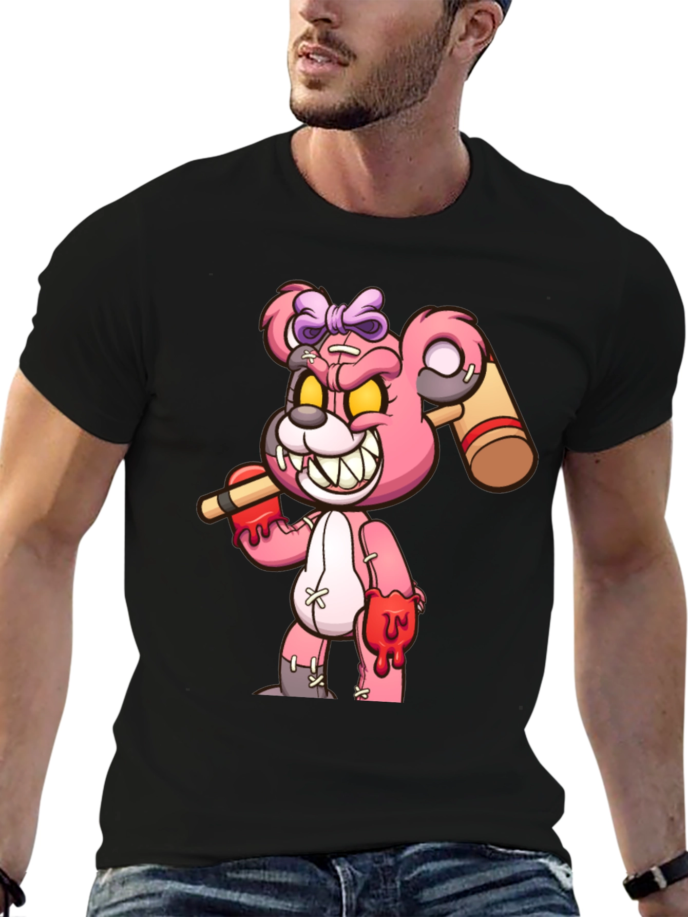 Scary Bloody Teddy Bear Graphic T-Shirt