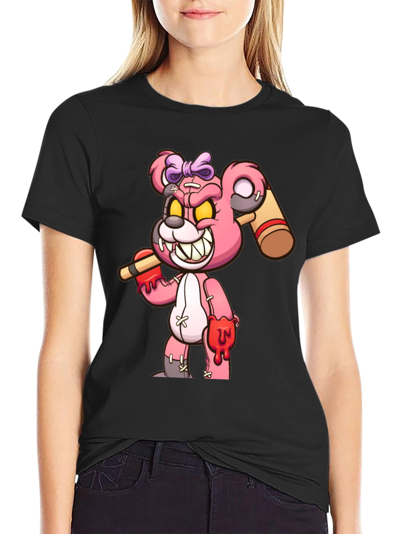 Scary Bloody Teddy Bear Graphic T-Shirt