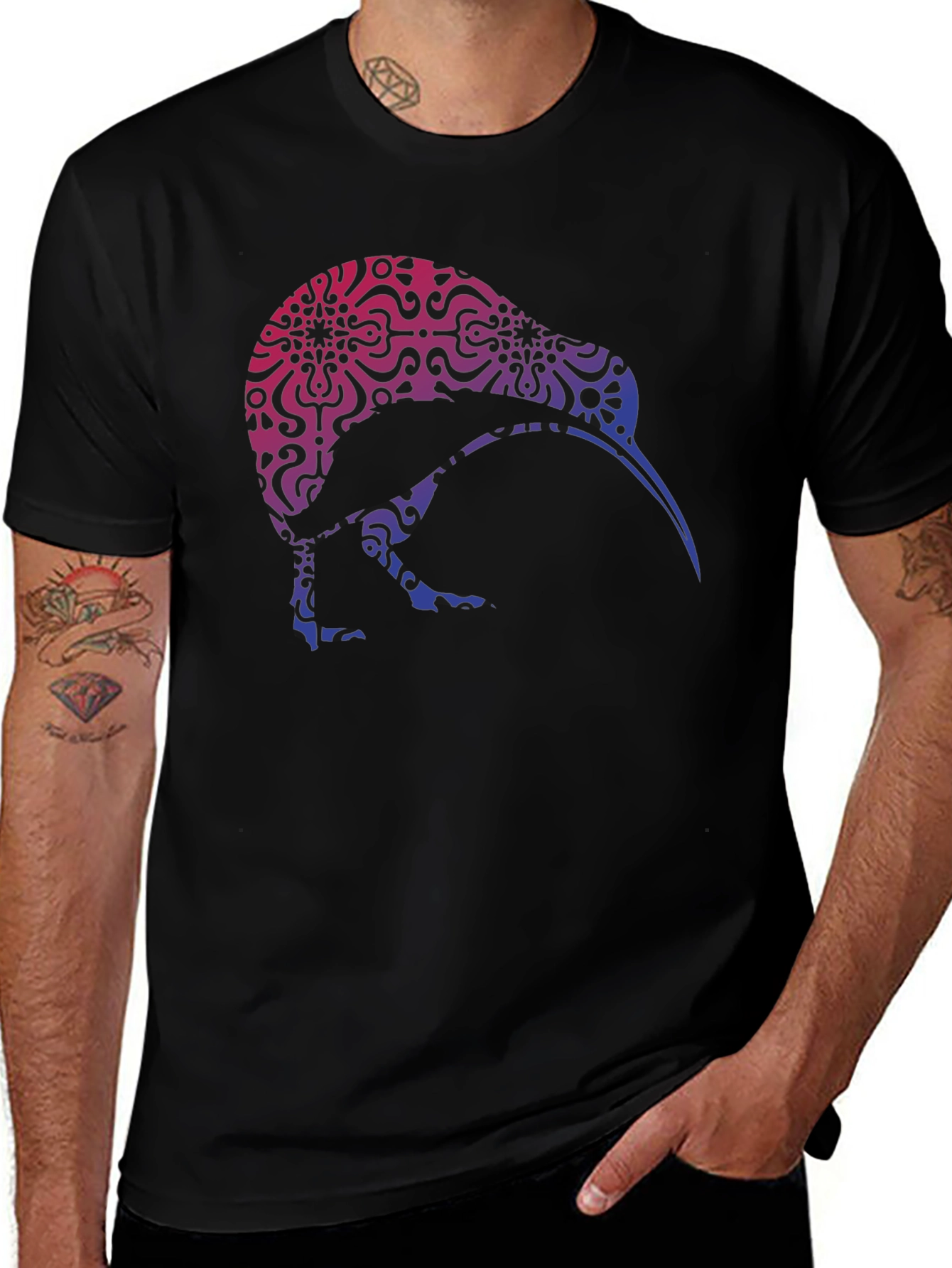 Kiwi Bird Patterned Graphic T-Shirt