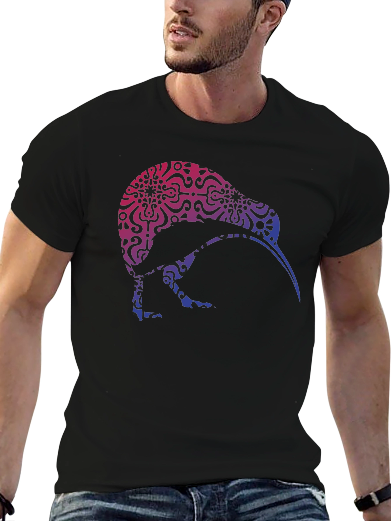 Kiwi Bird Patterned Graphic T-Shirt