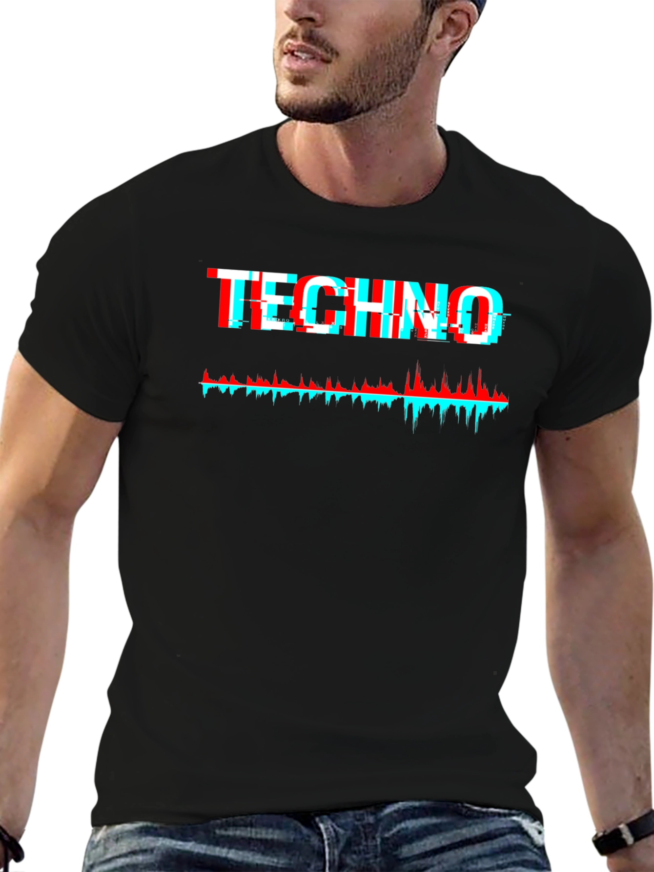 Techno Glitch Graphic Tee - Black